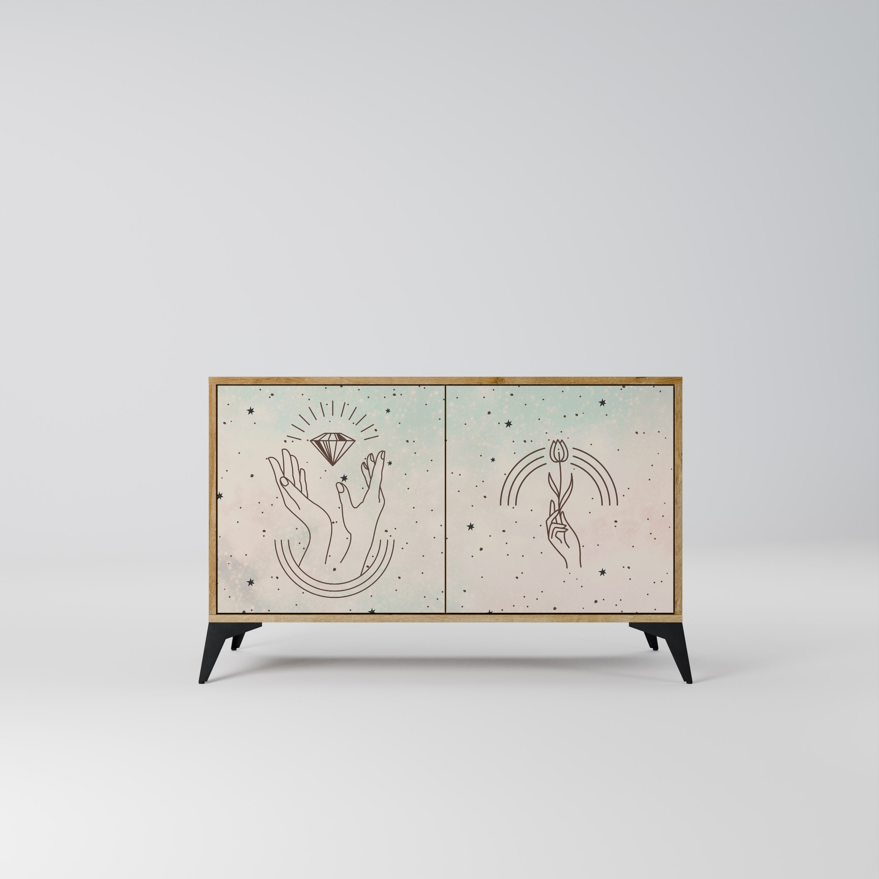 DELICATE BEAUTY Aparador de 2 Portas em Efeito Carvalho