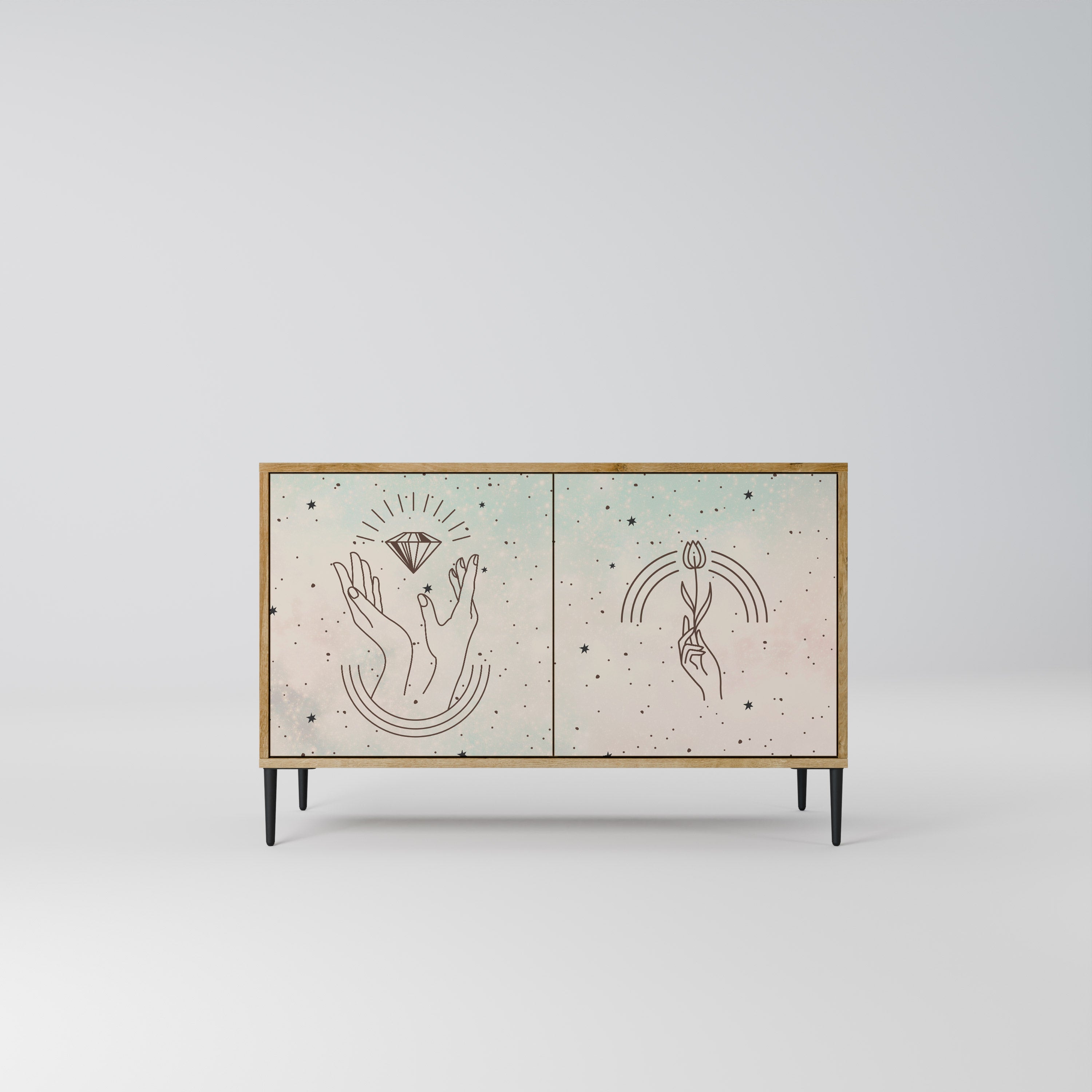 DELICATE BEAUTY Aparador de 2 Portas em Efeito Carvalho