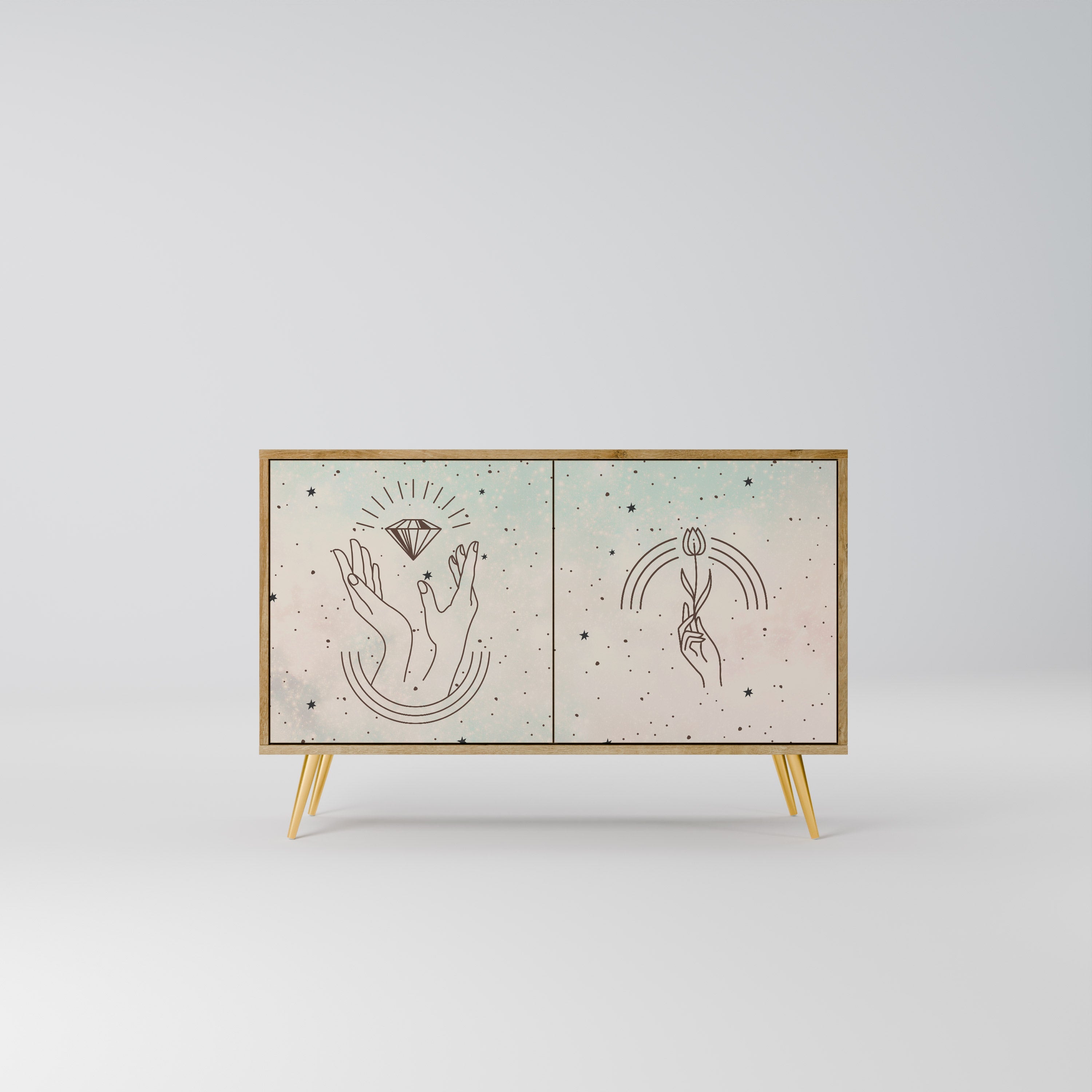 DELICATE BEAUTY Aparador de 2 Portas em Efeito Carvalho