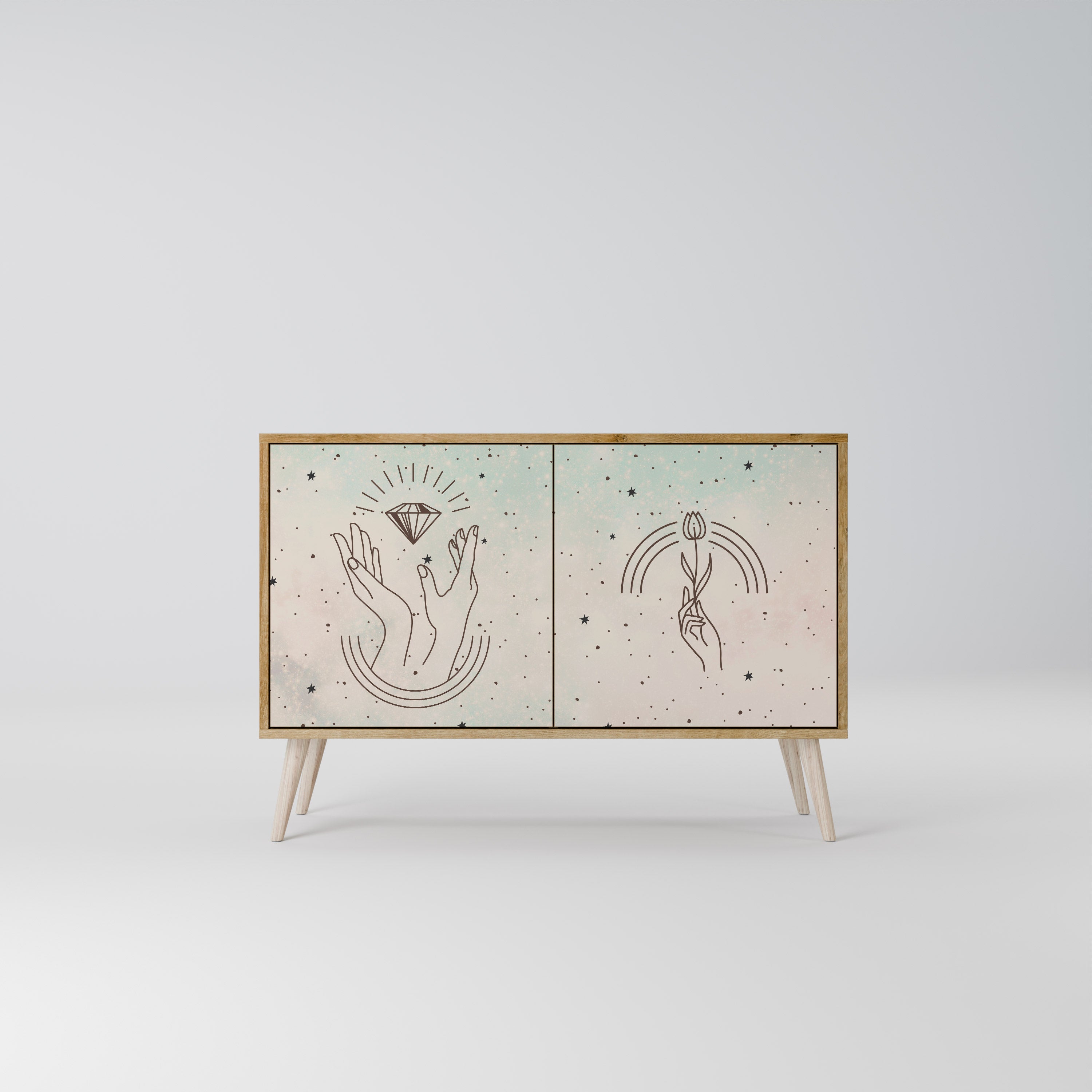 DELICATE BEAUTY Aparador de 2 Portas em Efeito Carvalho