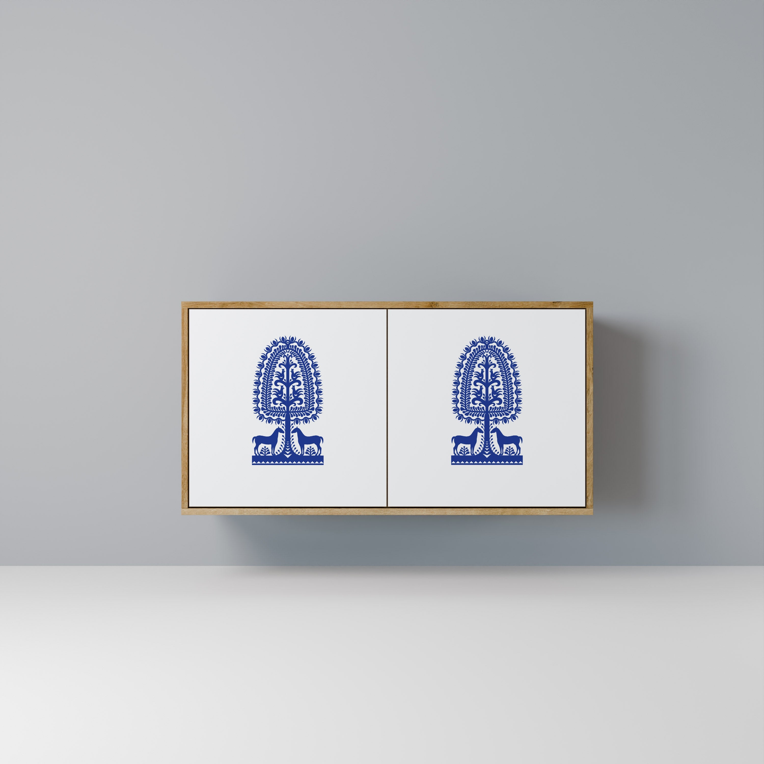 POLISH FOLK ART Aparador de 2 Portas em Efeito Carvalho