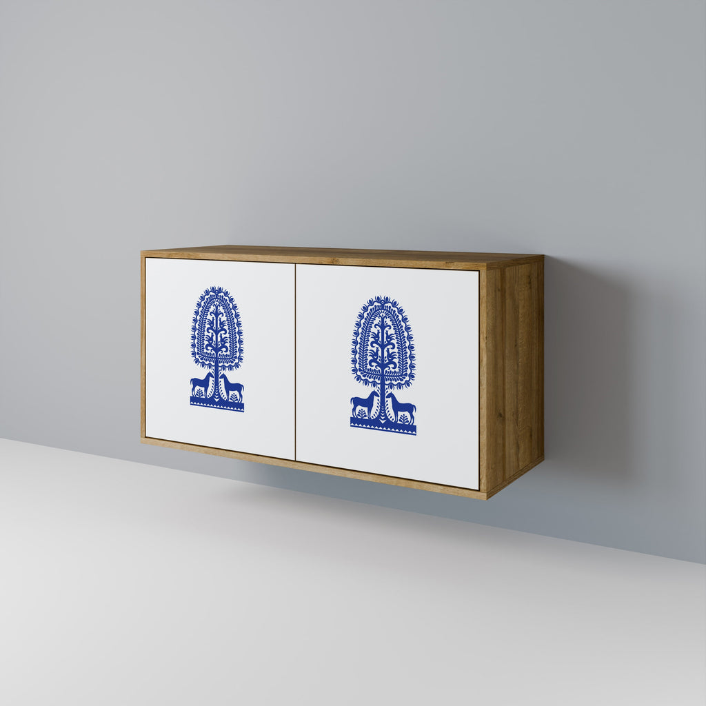 POLISH FOLK ART Aparador de 2 Portas em Efeito Carvalho