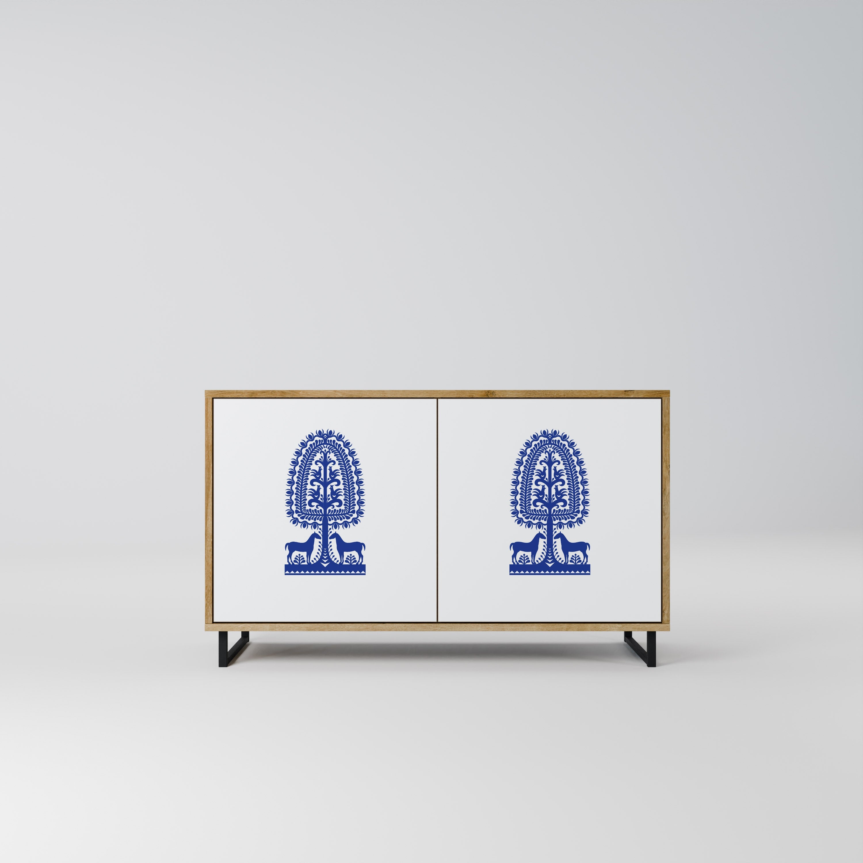 POLISH FOLK ART Aparador de 2 Portas em Efeito Carvalho