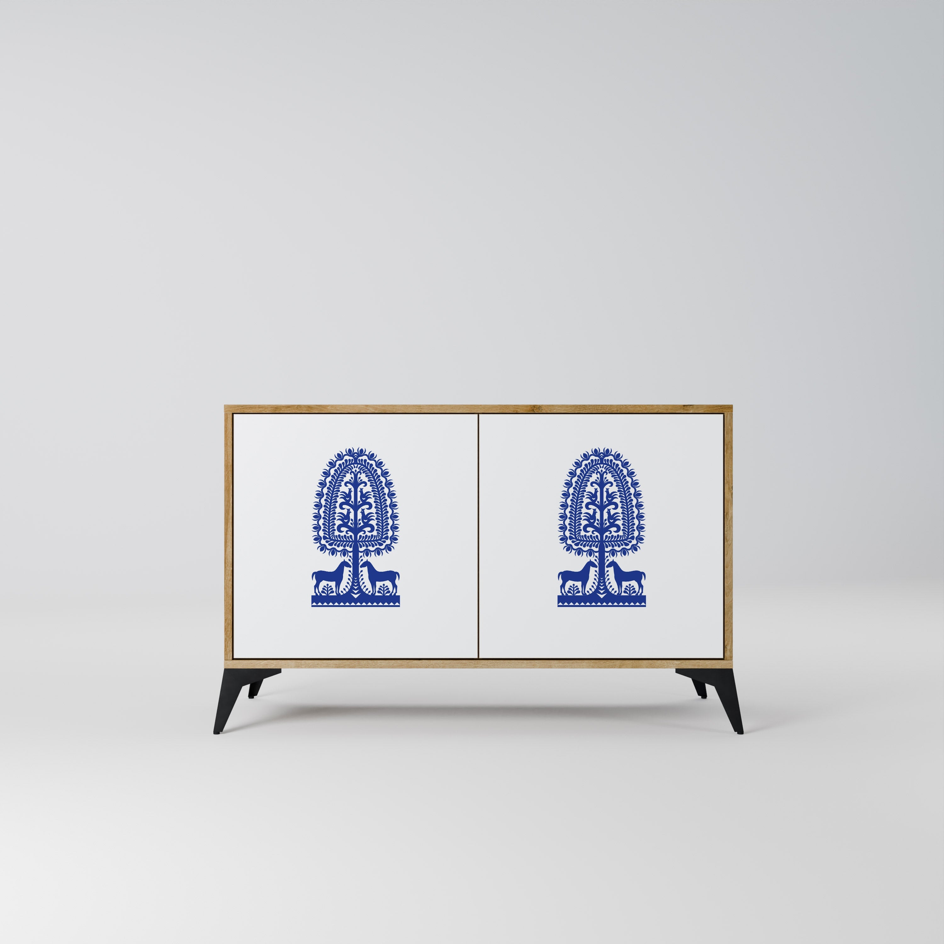 POLISH FOLK ART Aparador de 2 Portas em Efeito Carvalho