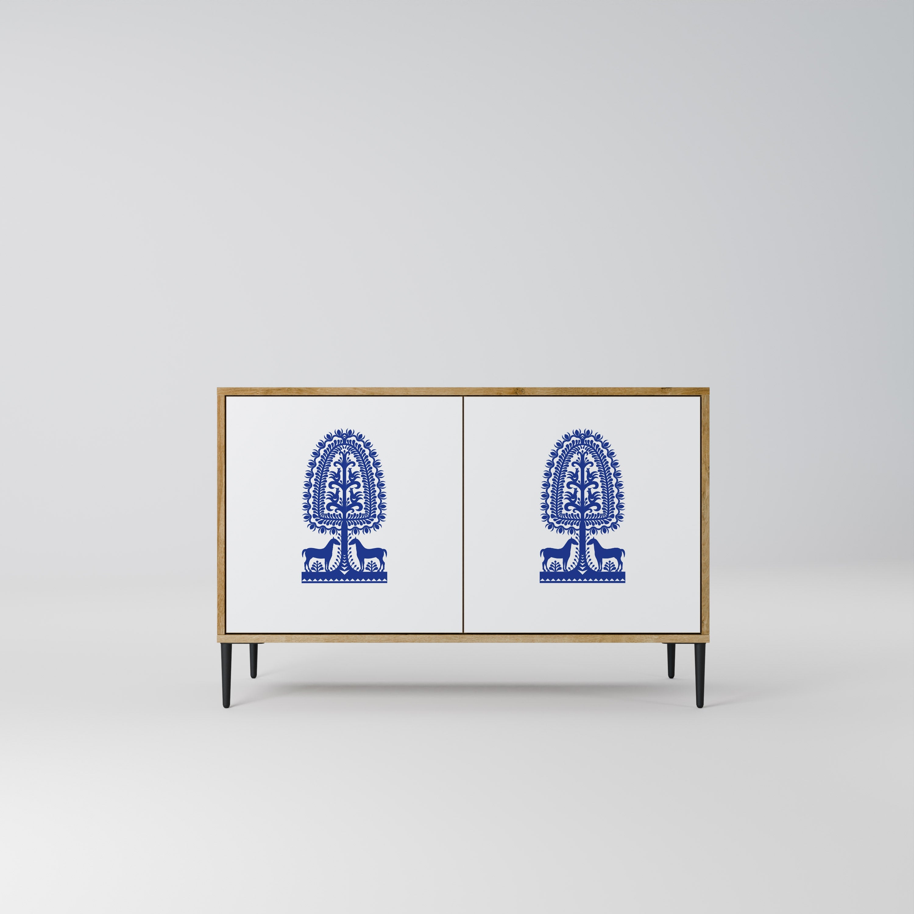 POLISH FOLK ART Aparador de 2 Portas em Efeito Carvalho