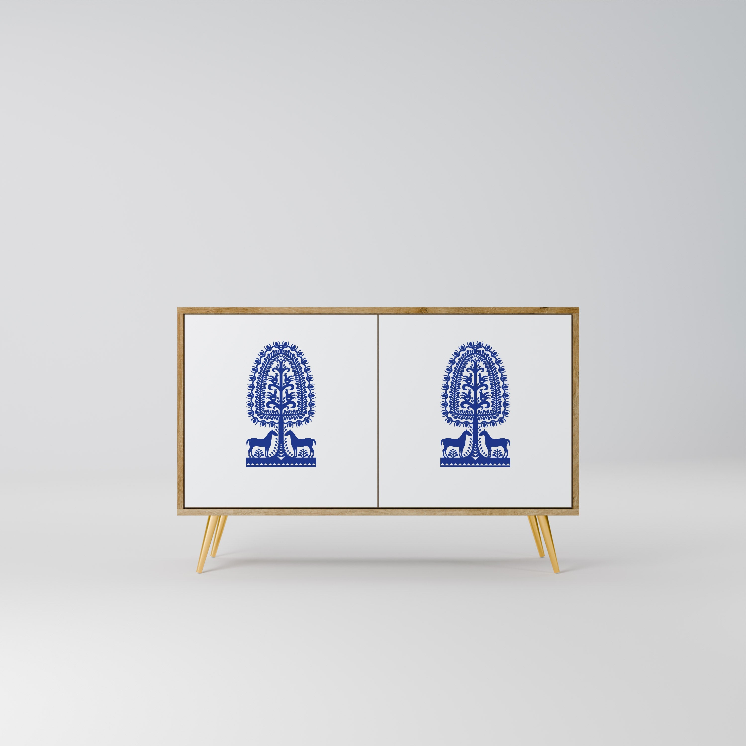 POLISH FOLK ART Aparador de 2 Portas em Efeito Carvalho