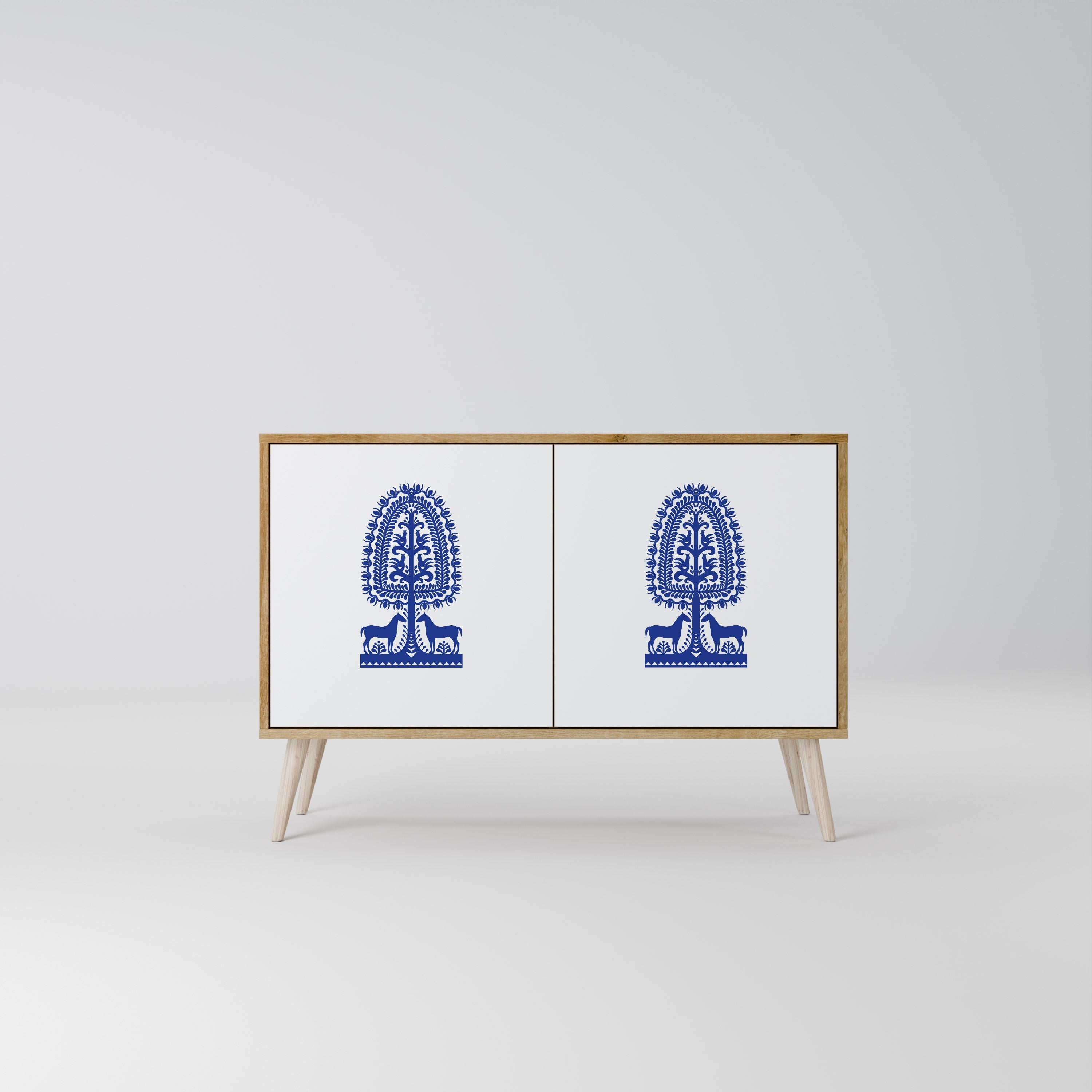 POLISH FOLK ART Aparador de 2 Portas em Efeito Carvalho