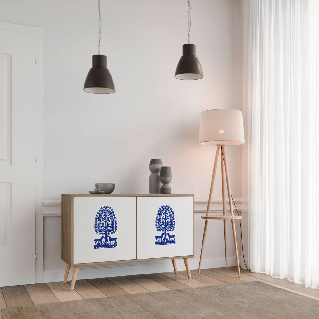 POLISH FOLK ART Aparador de 2 Portas em Efeito Carvalho