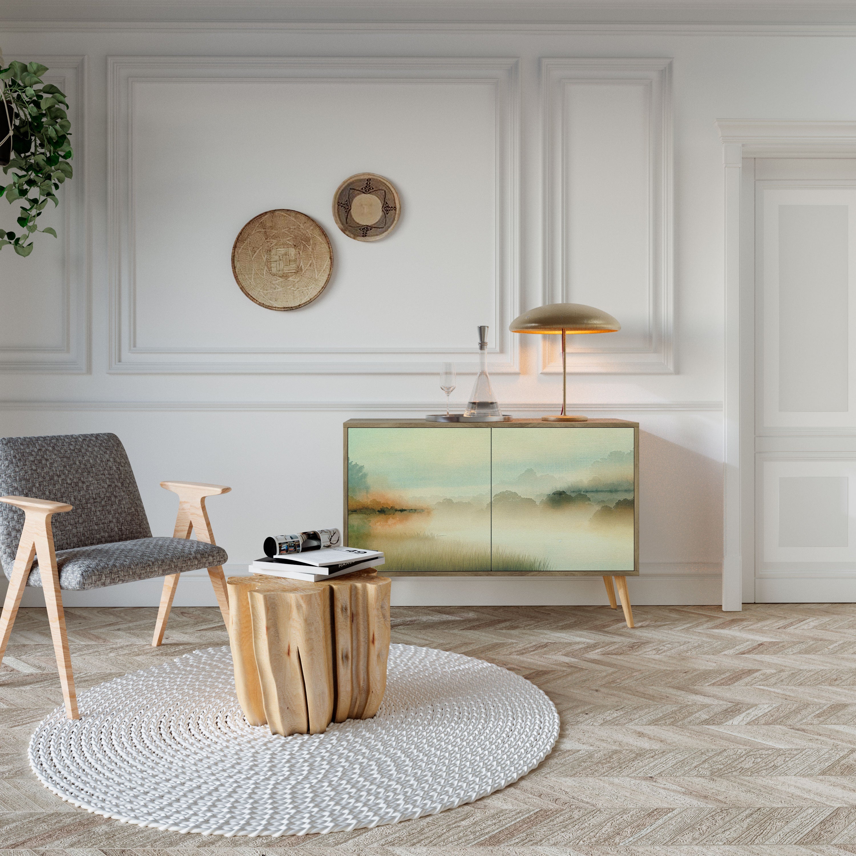 MORNING BY THE LAKE Aparador de 2 Portas em Efeito Carvalho