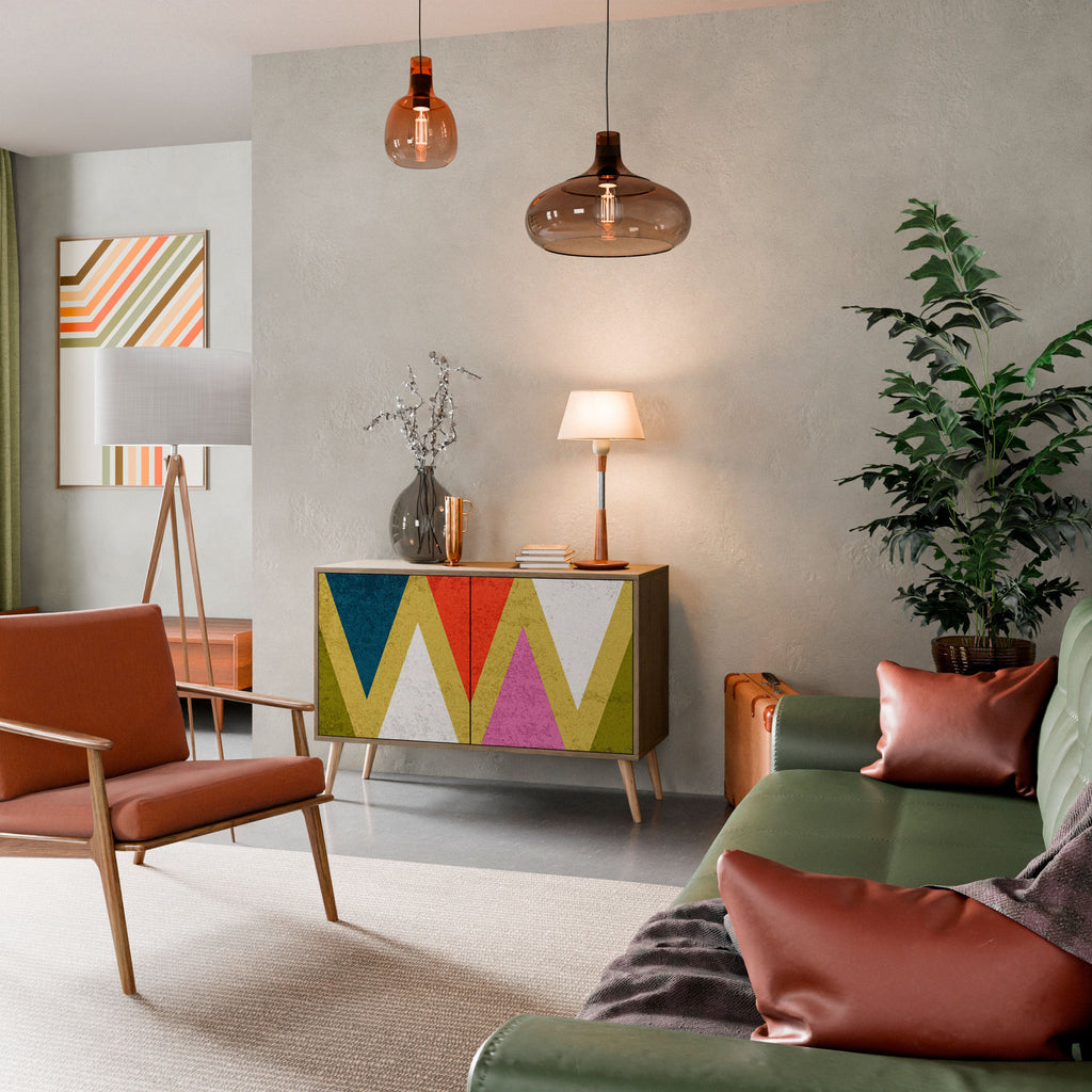 COLORFUL TRIANGLES Aparador de 2 Portas em Efeito Carvalho