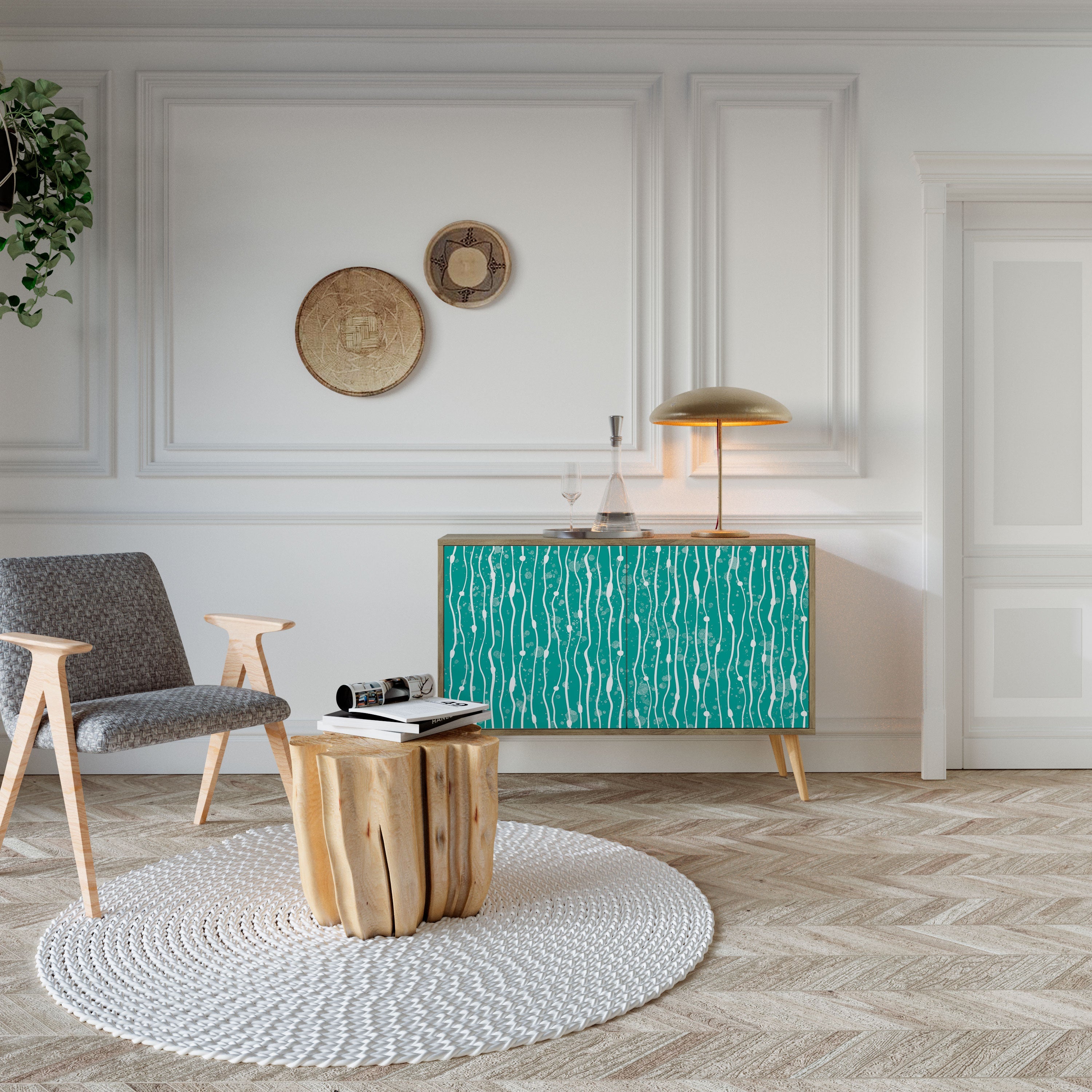 TURQUOISE RAIN Aparador de 2 Portas em Efeito Carvalho