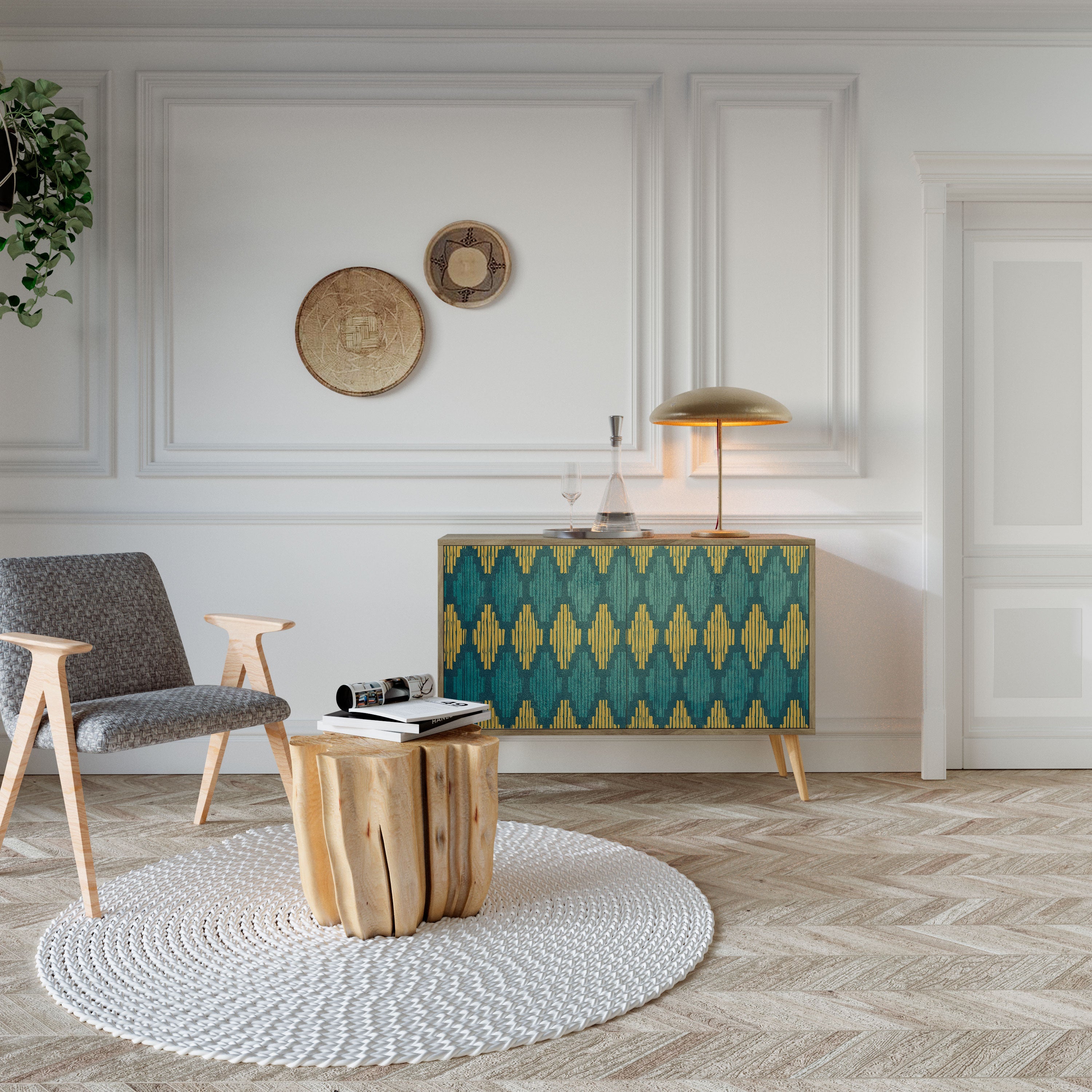 POLYGONS Aparador de 2 Portas em Efeito Carvalho