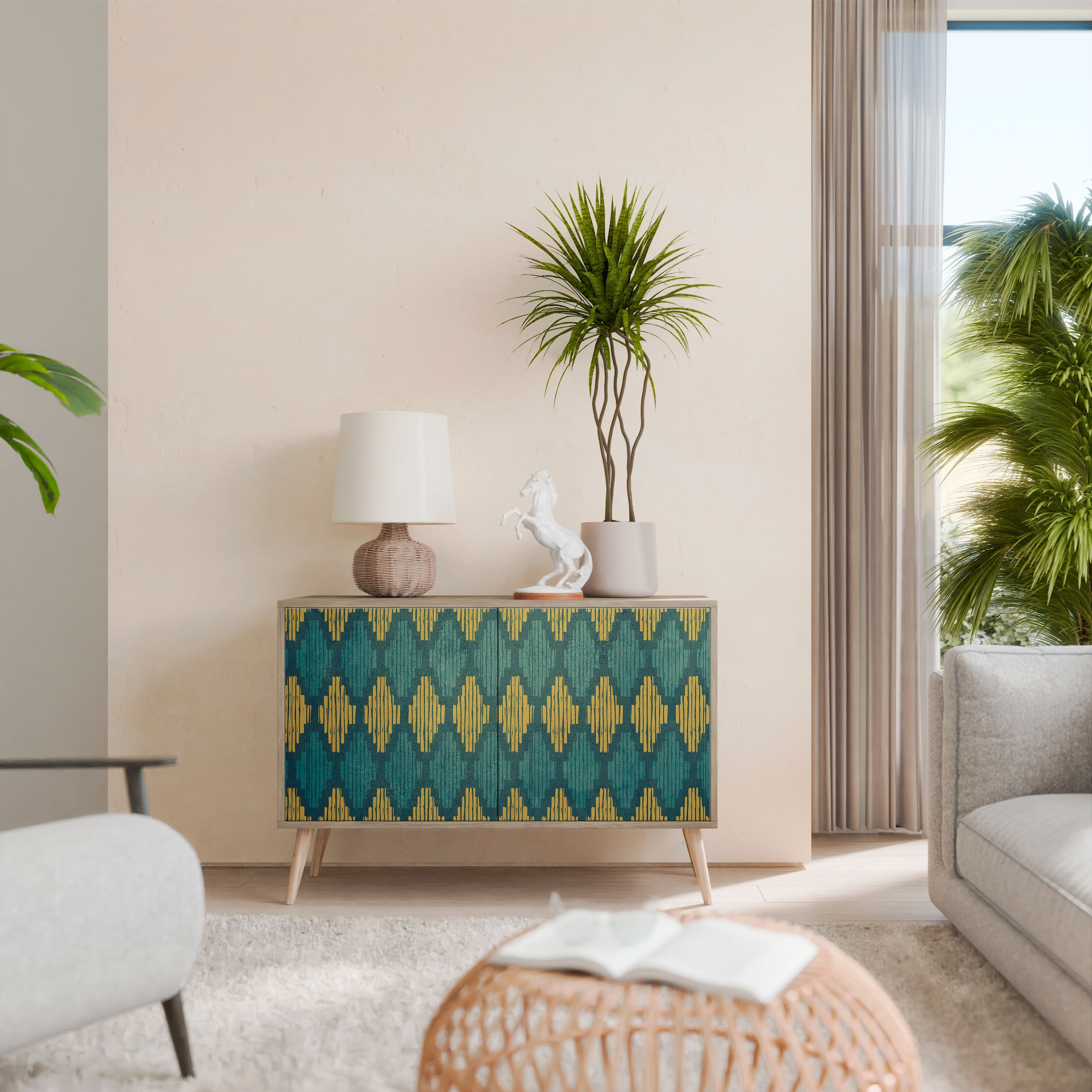 POLYGONS Aparador de 2 Portas em Efeito Carvalho