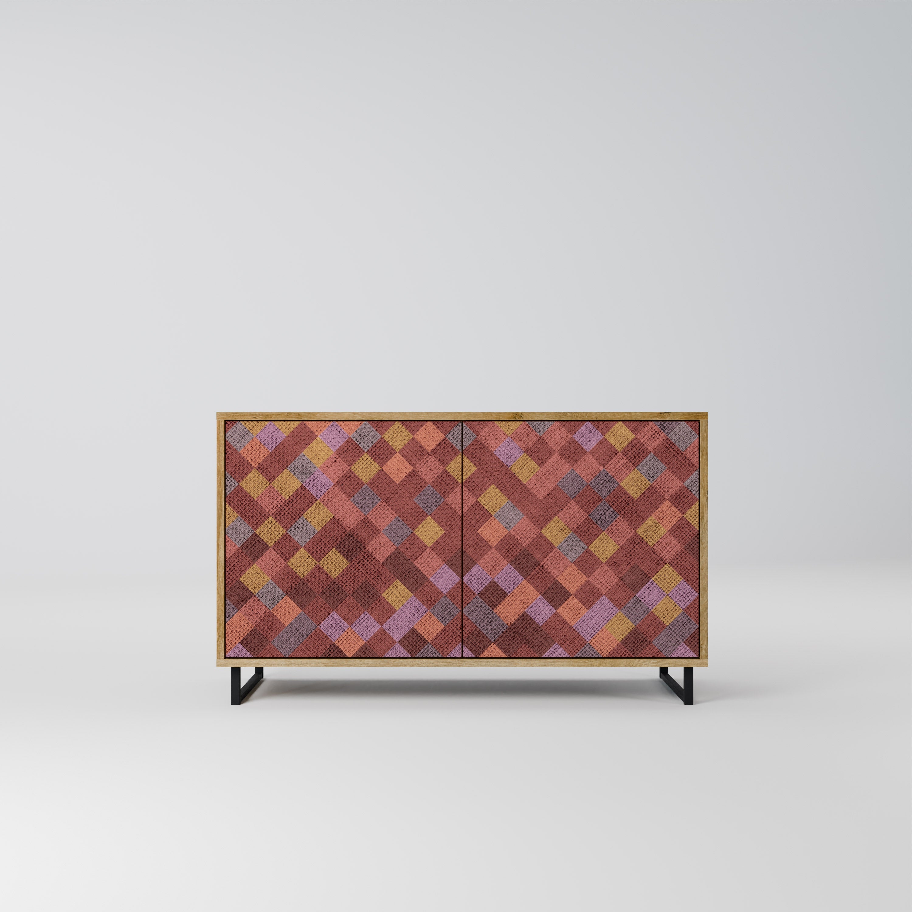 PAINTED SQUARES Aparador de 2 Portas em Efeito Carvalho