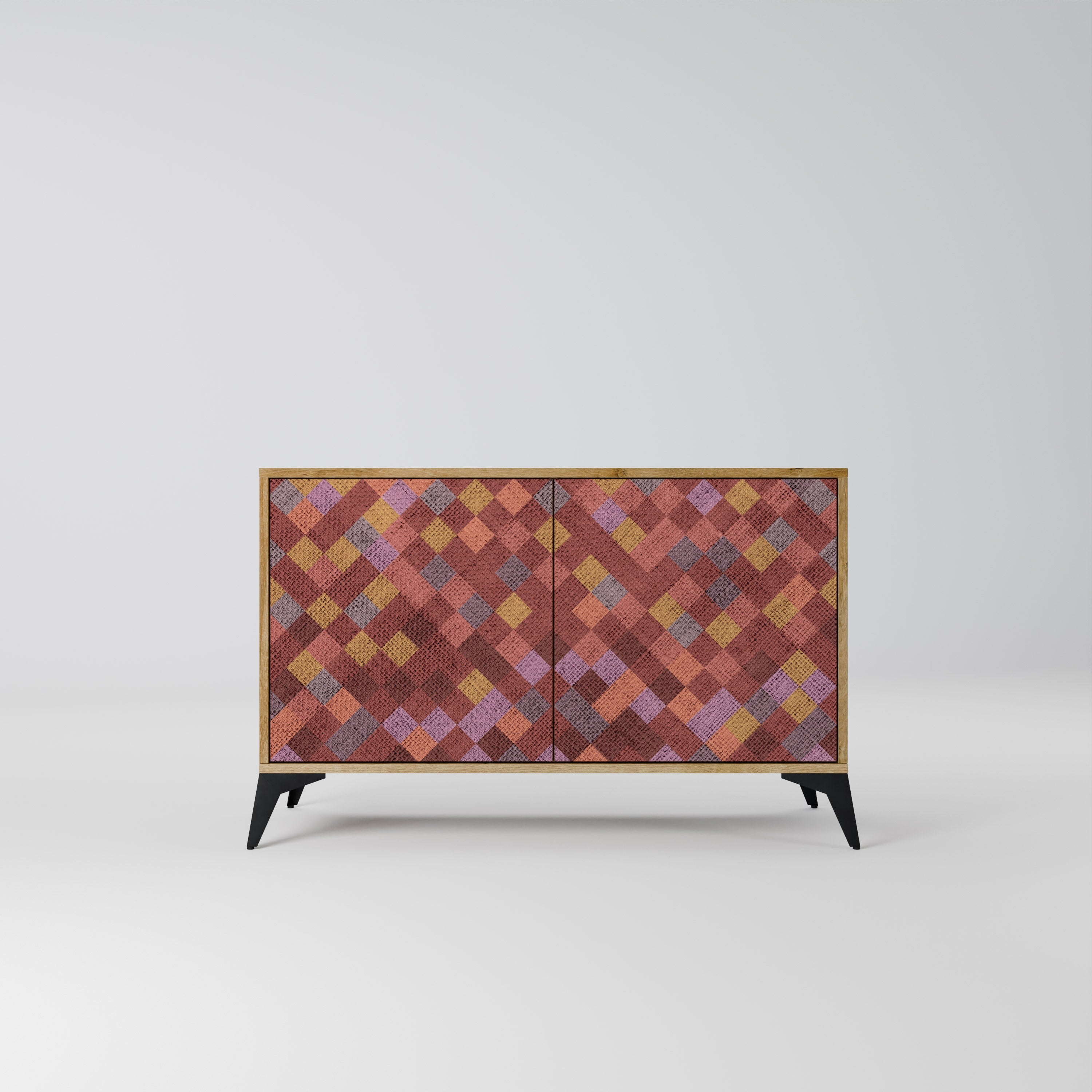 PAINTED SQUARES Aparador de 2 Portas em Efeito Carvalho