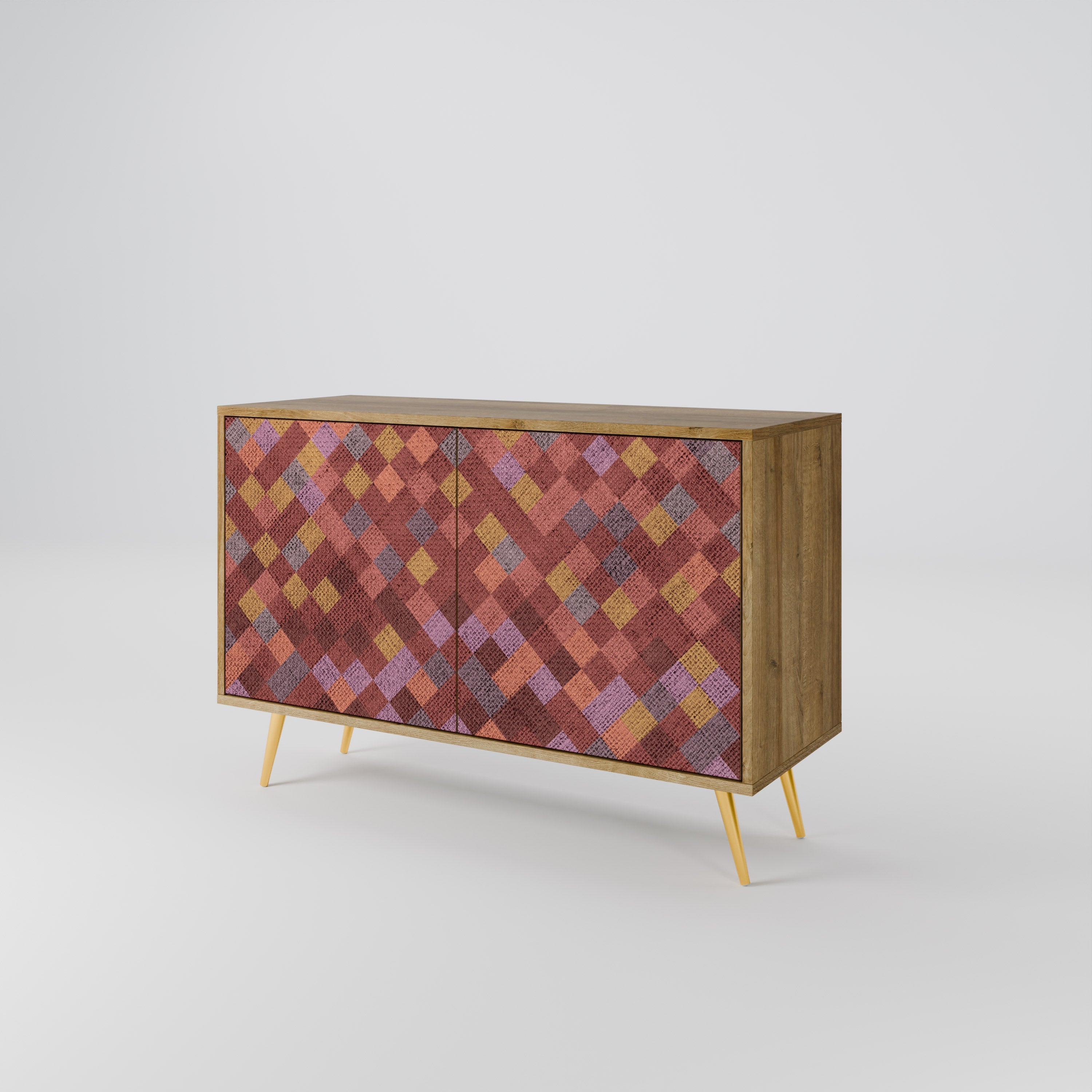 PAINTED SQUARES 2-Door Sideboard in Oak Effect