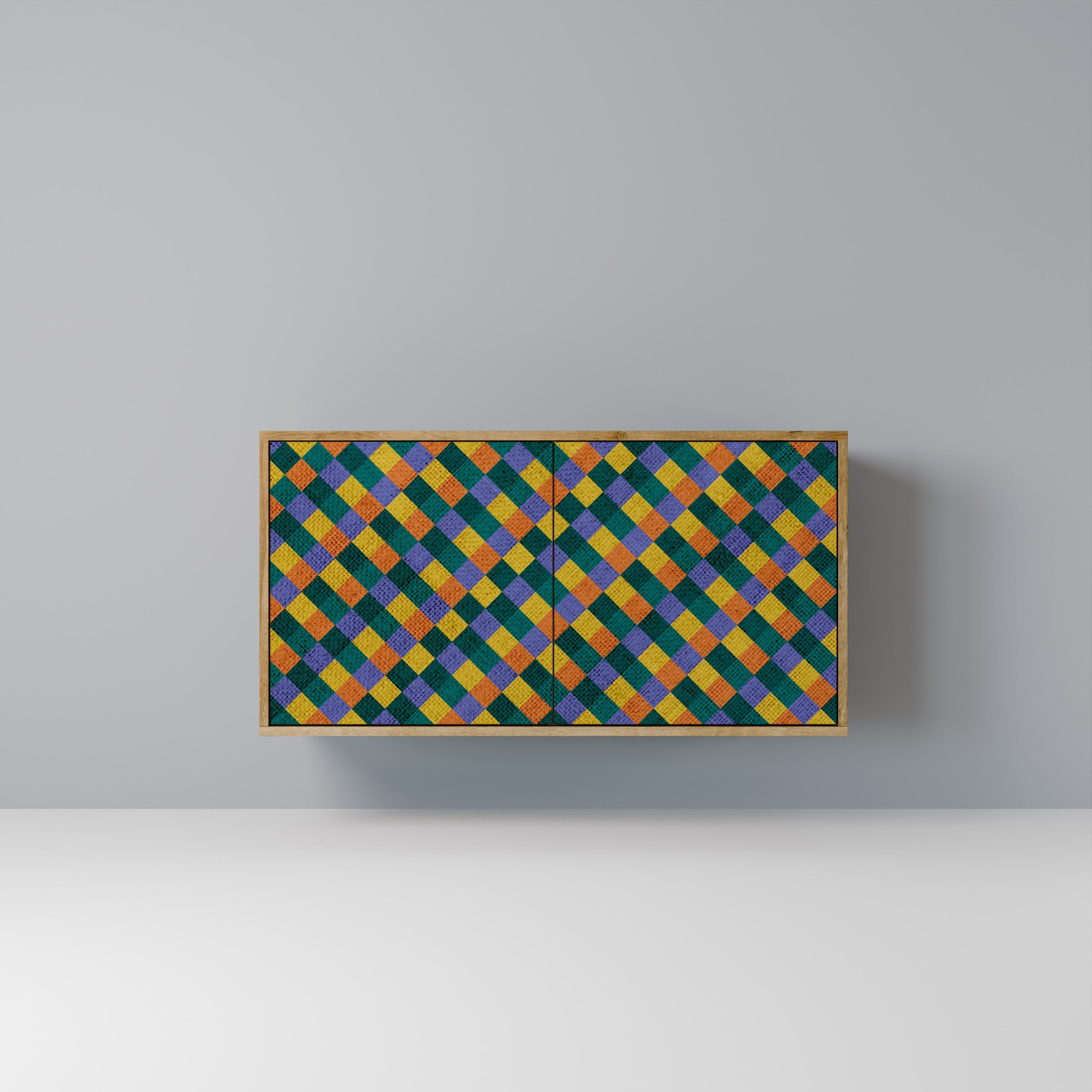 PAINTED SQUARES MIX Aparador de 2 Portas em Efeito Carvalho