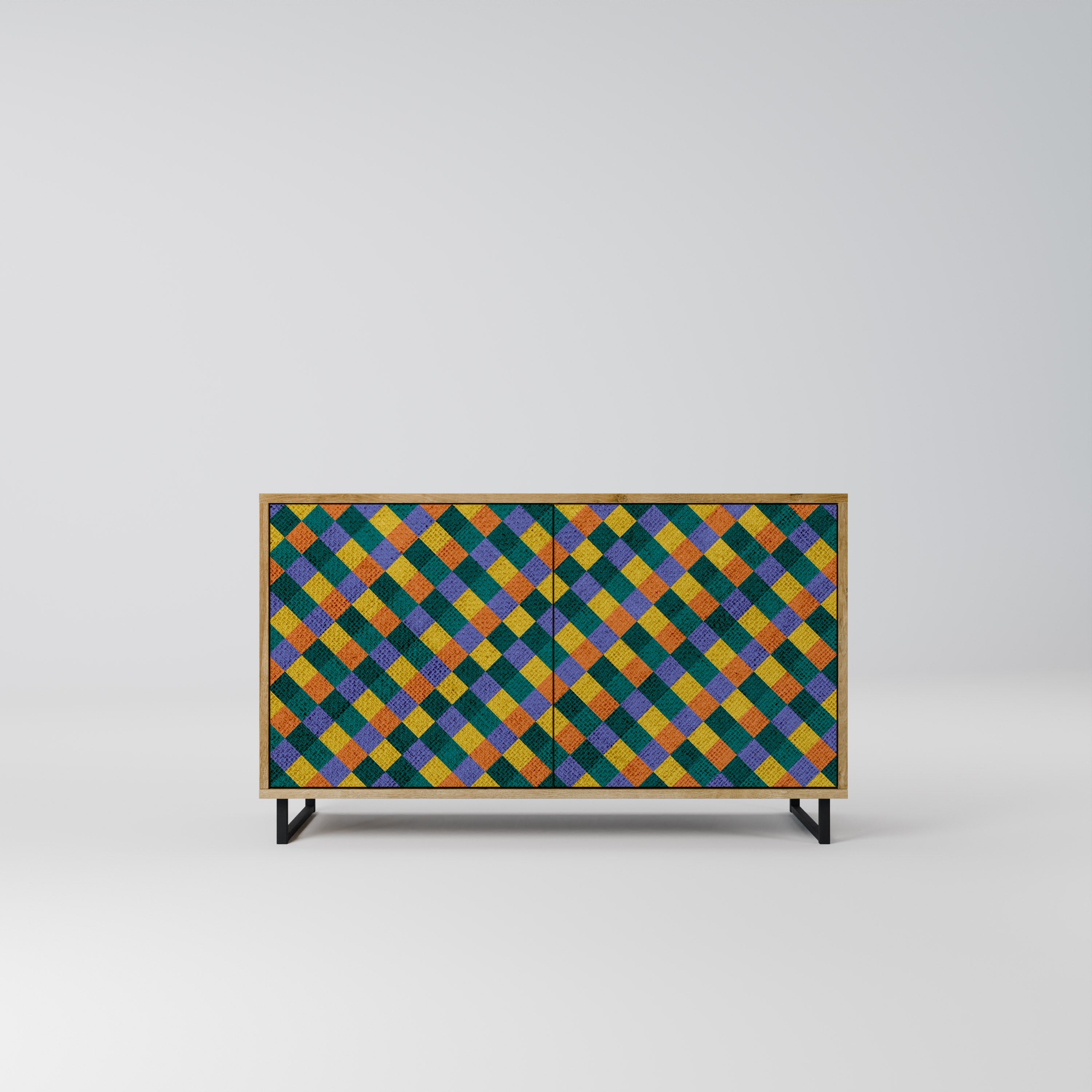 PAINTED SQUARES MIX Aparador de 2 Portas em Efeito Carvalho