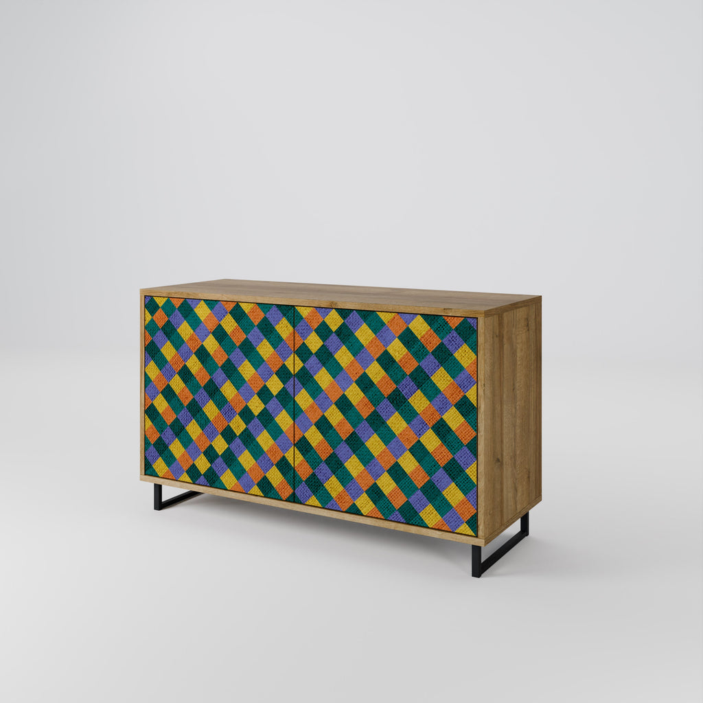 PAINTED SQUARES MIX 2-Door Sideboard in Oak Effect