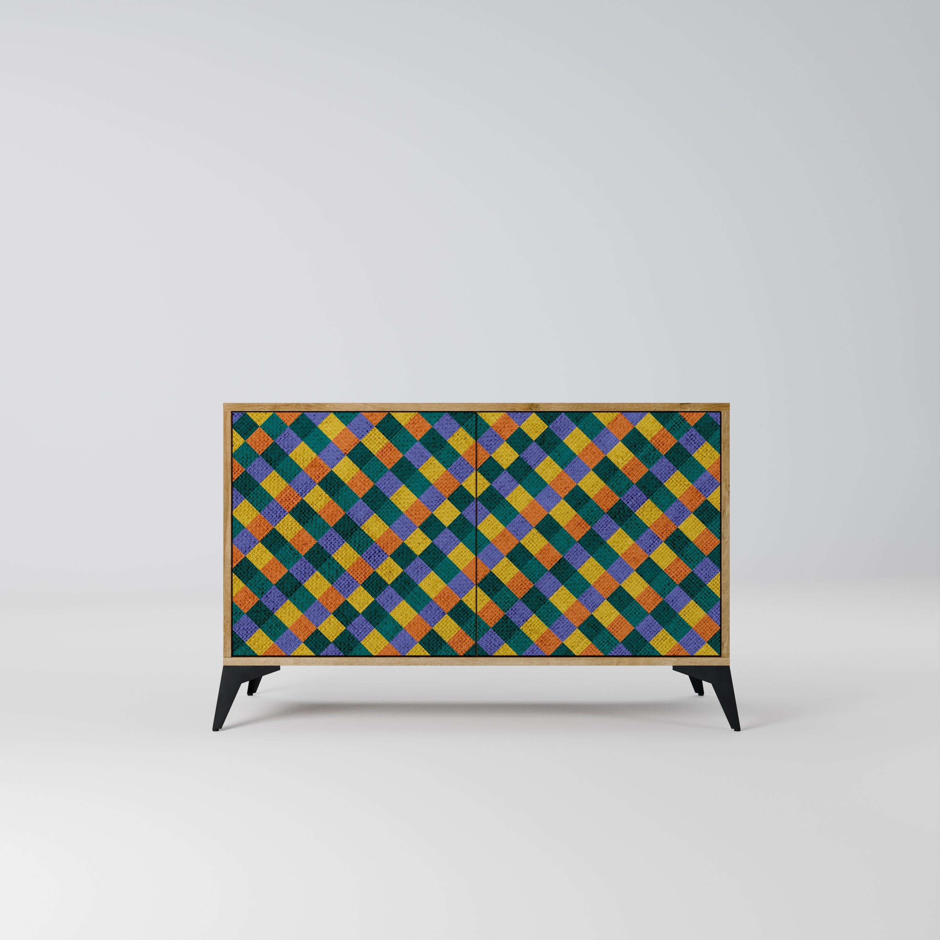 PAINTED SQUARES MIX Aparador de 2 Portas em Efeito Carvalho