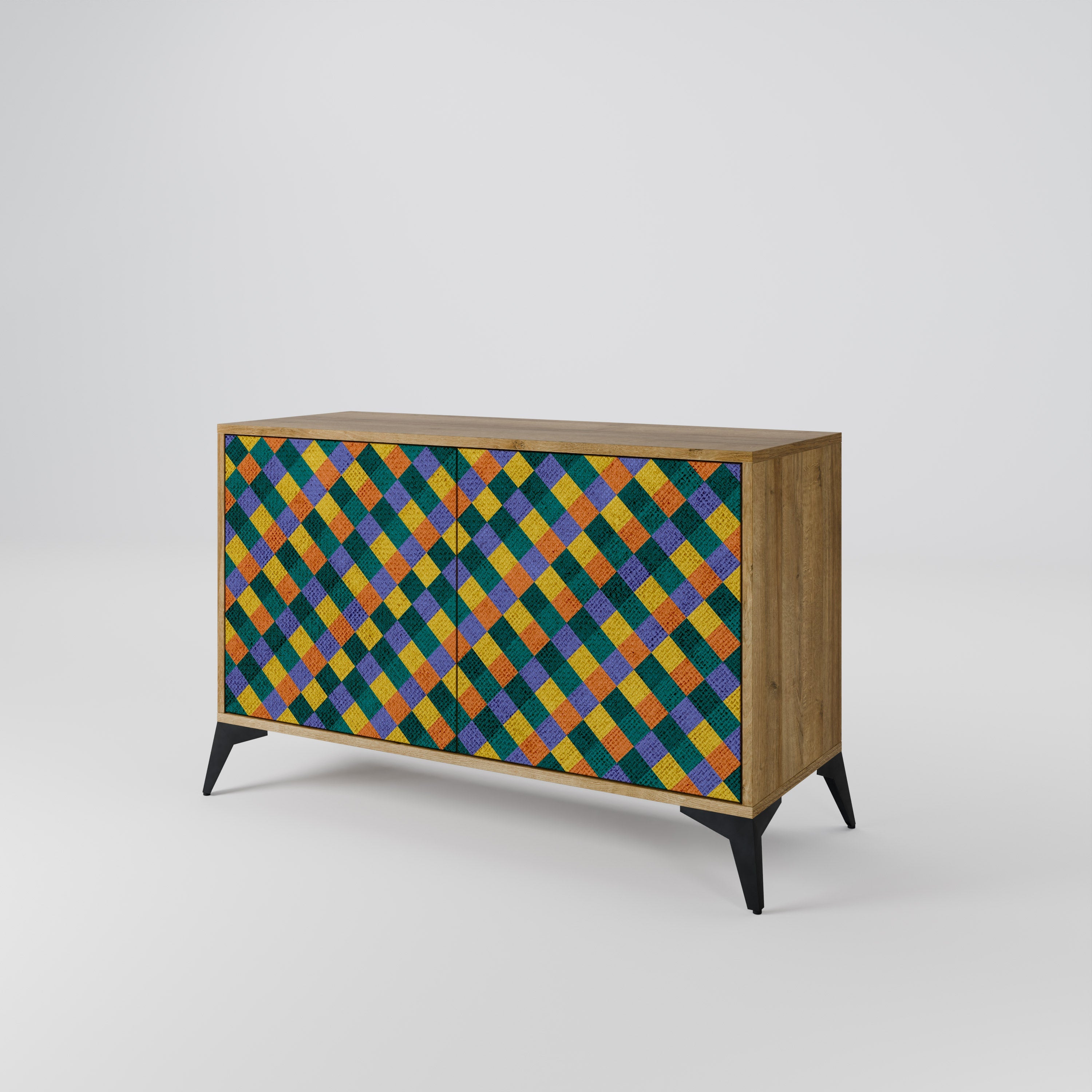 PAINTED SQUARES MIX 2-Door Sideboard in Oak Effect