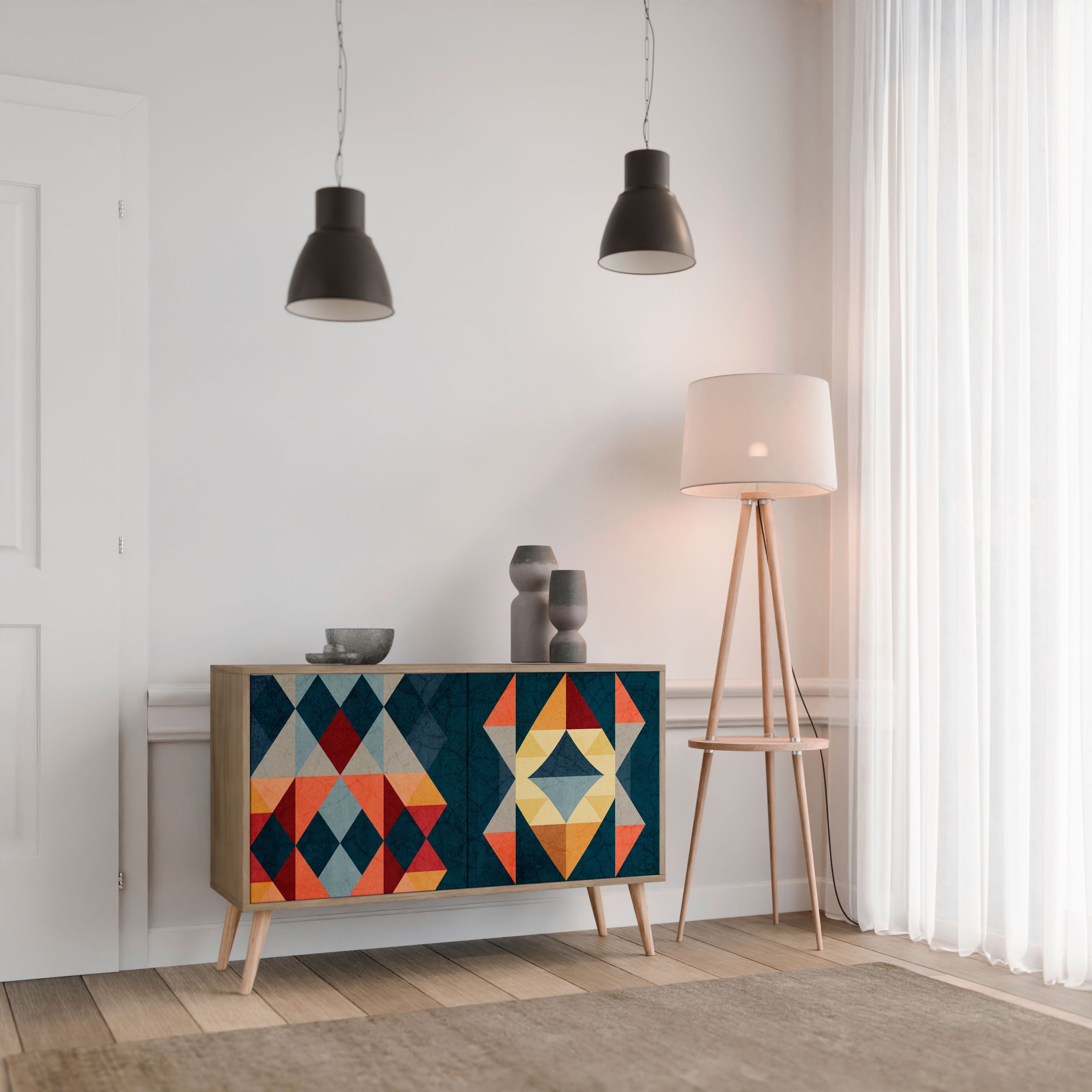 CRACKED ILLUSION Aparador de 2 Portas em Efeito Carvalho