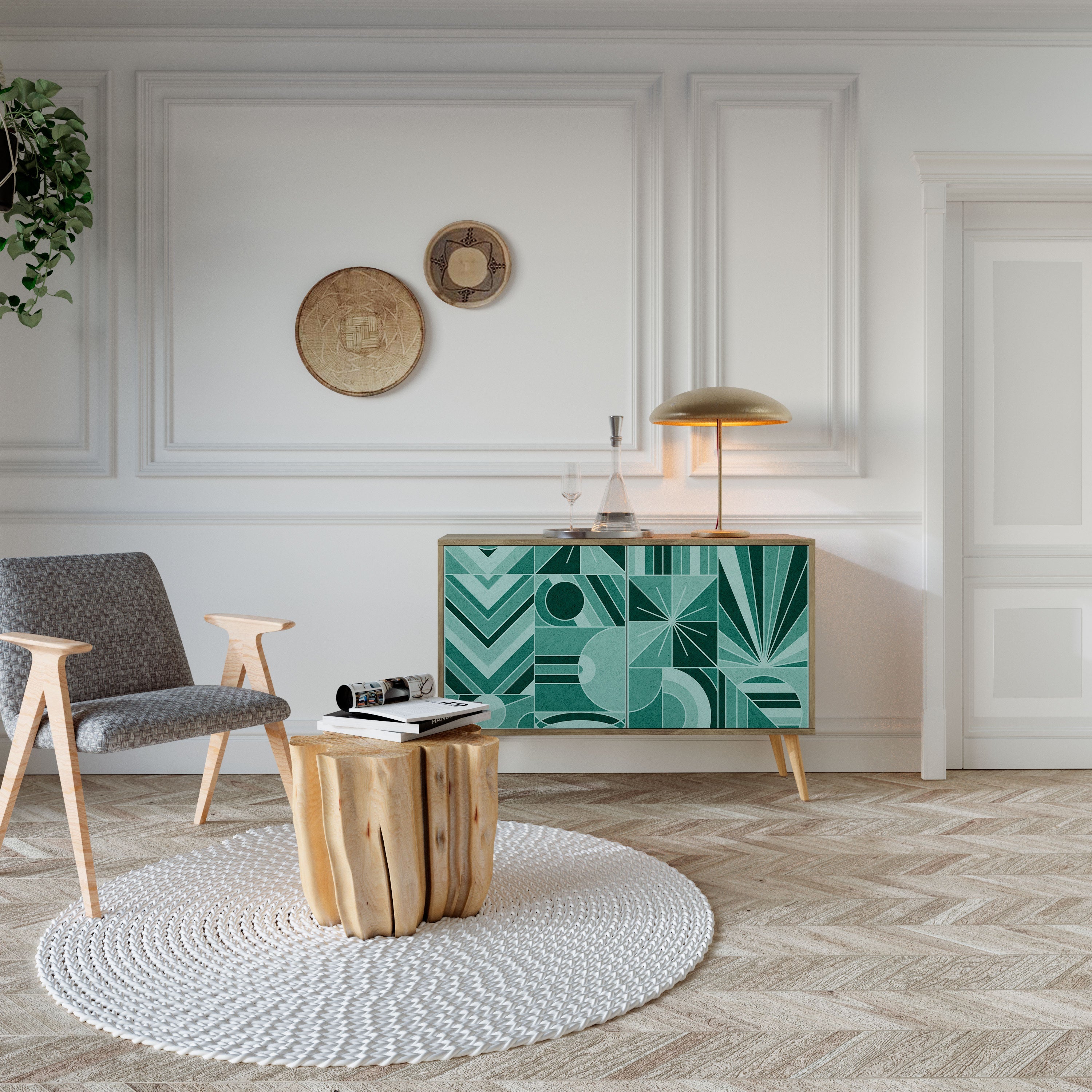 HARMONIC GRID Aparador de 2 Portas em Efeito Carvalho