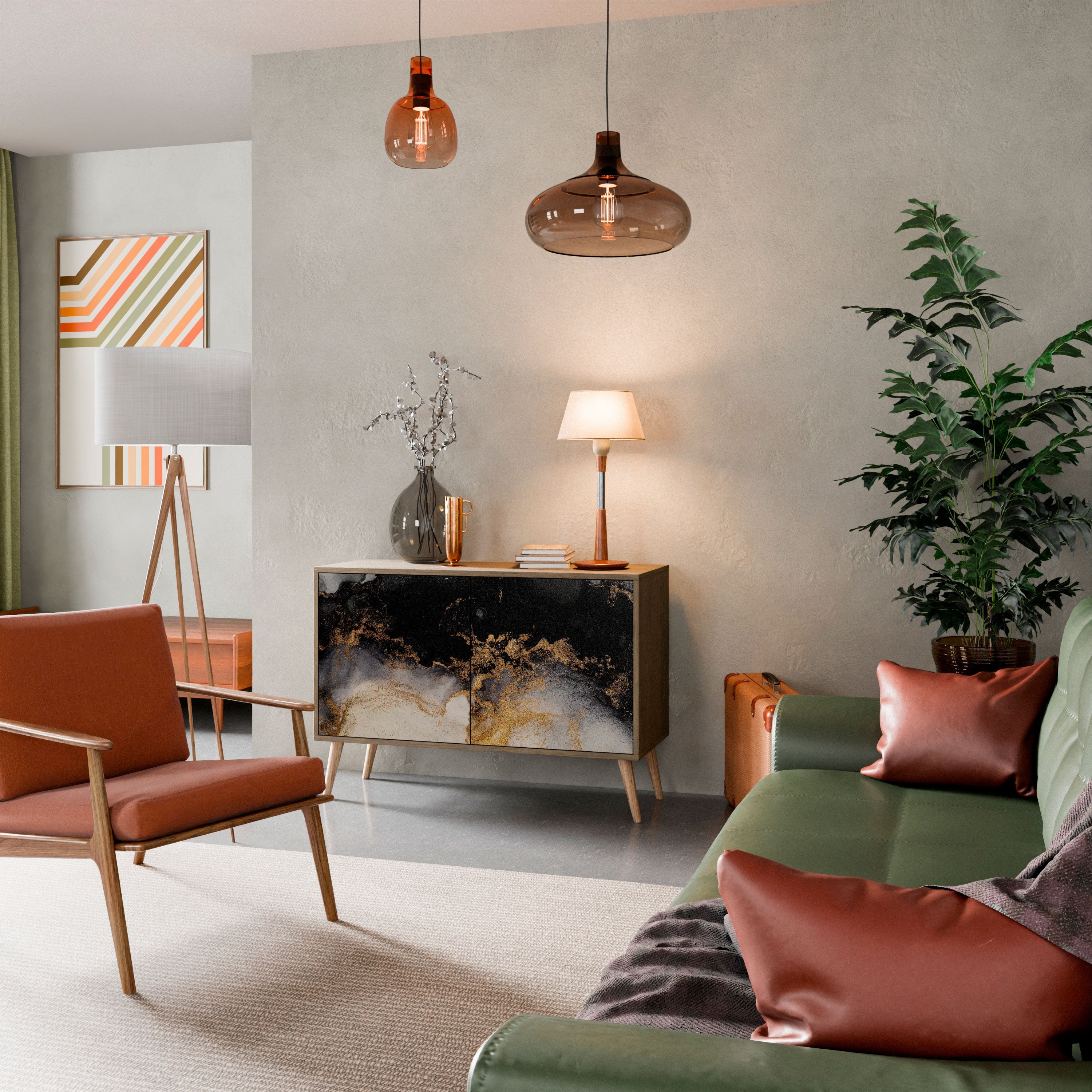 MARBLE OF TOMMORROW Aparador de 2 Portas em Efeito Carvalho