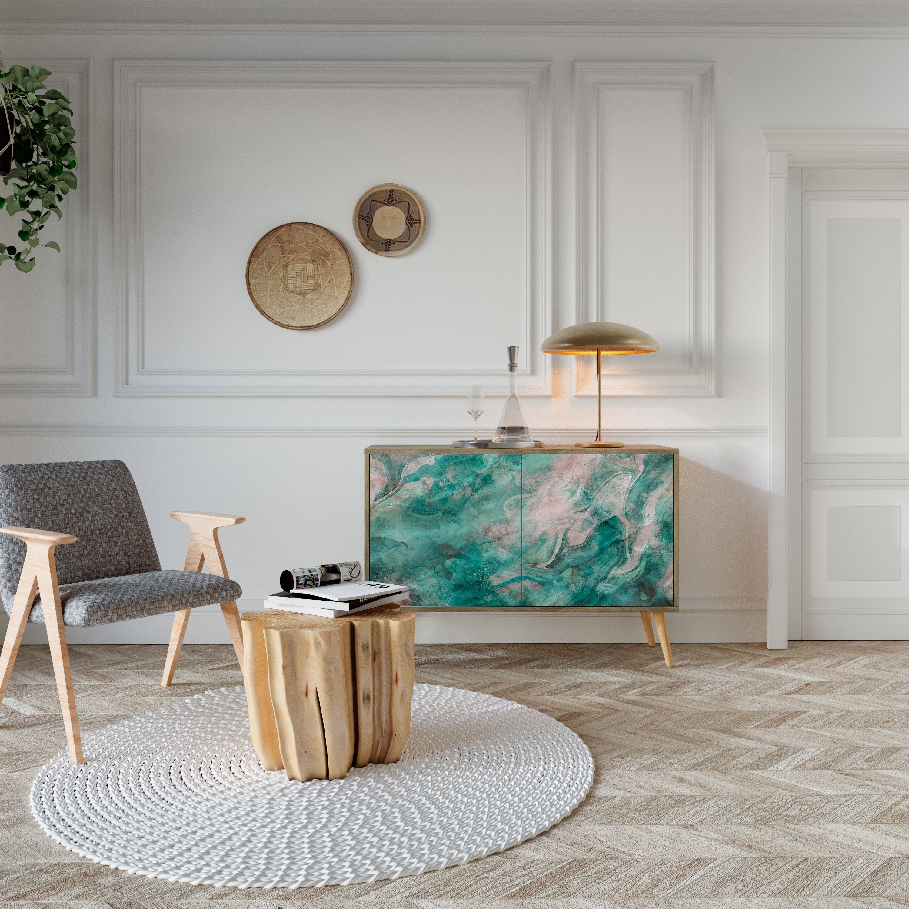 ABSTRACT ALCHEMY Aparador de 2 Portas em Efeito Carvalho