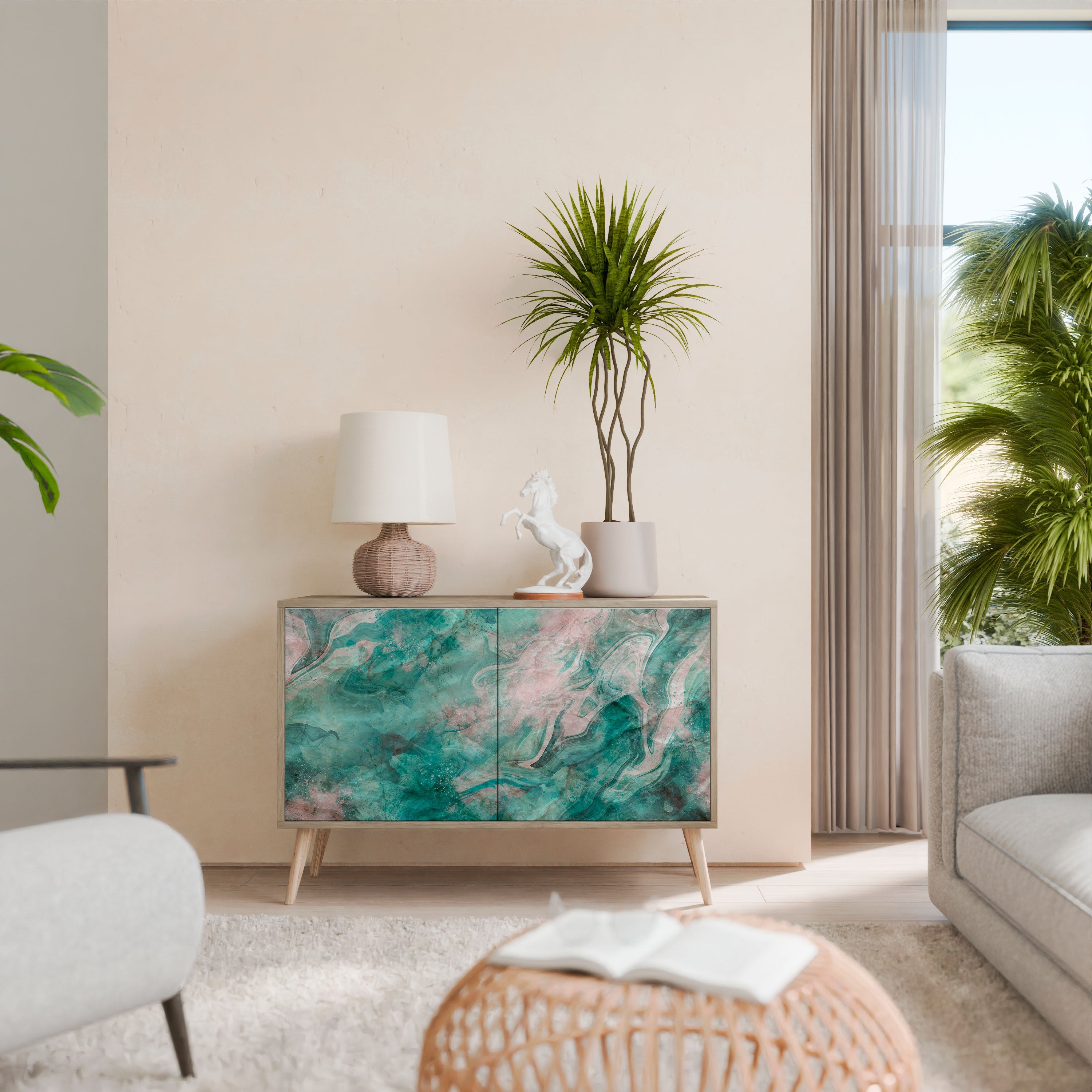 ABSTRACT ALCHEMY Aparador de 2 Portas em Efeito Carvalho