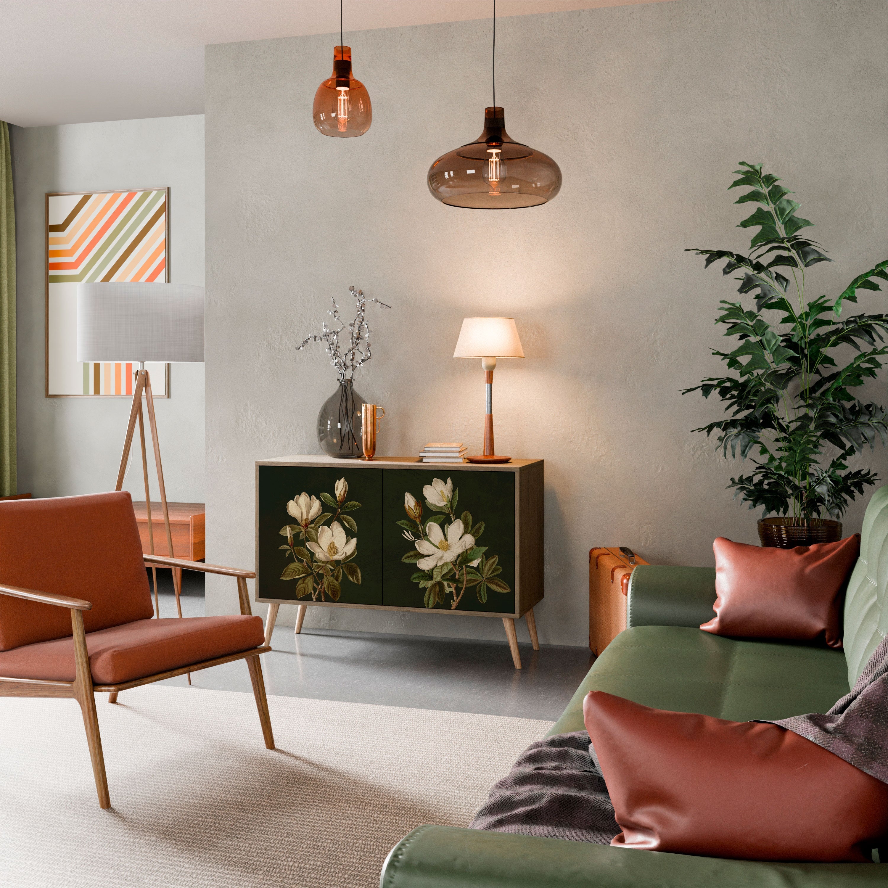 FLORAL NOIR Aparador de 2 Portas em Efeito Carvalho