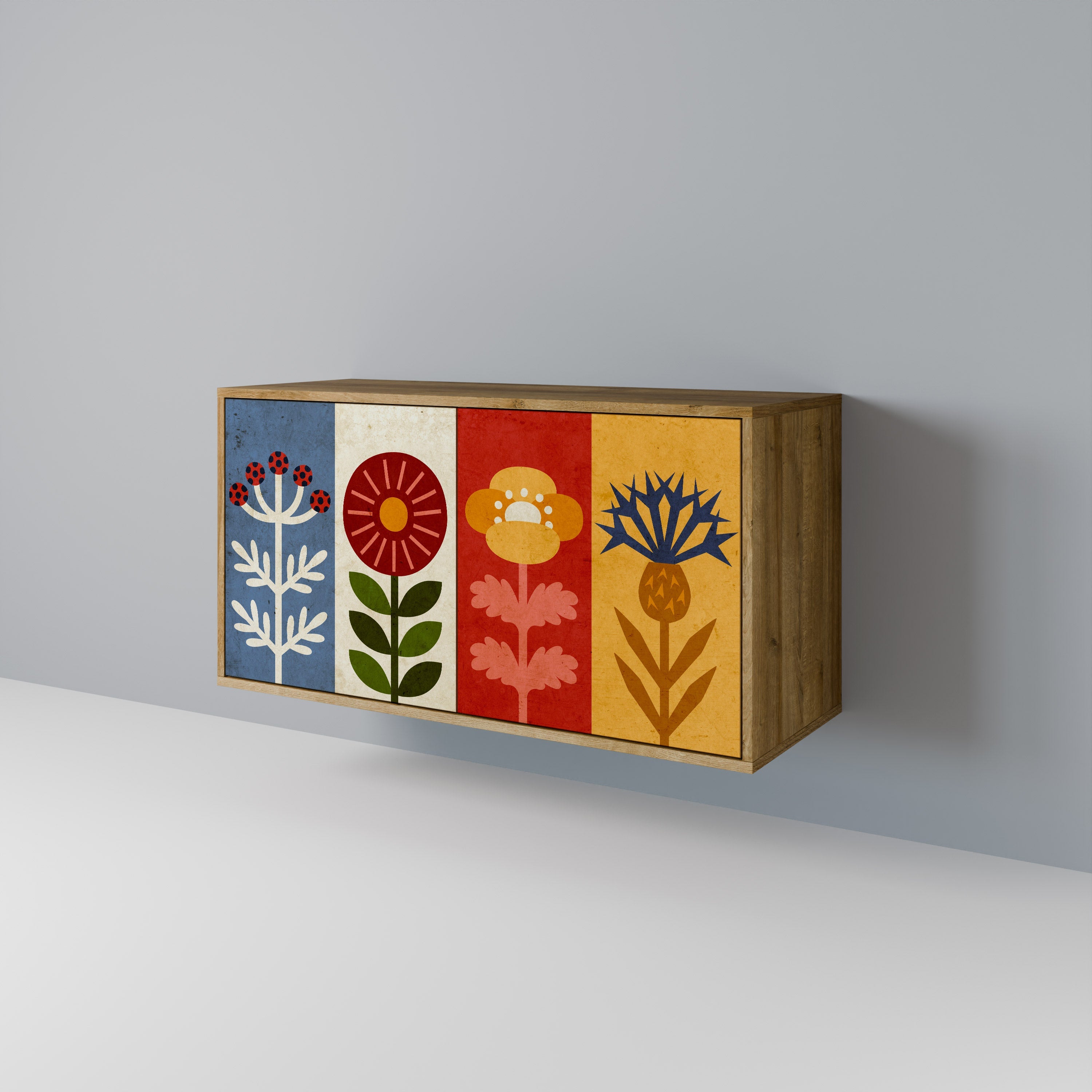 SCANDIC FLOWERET Aparador de 2 Portas em Efeito Carvalho