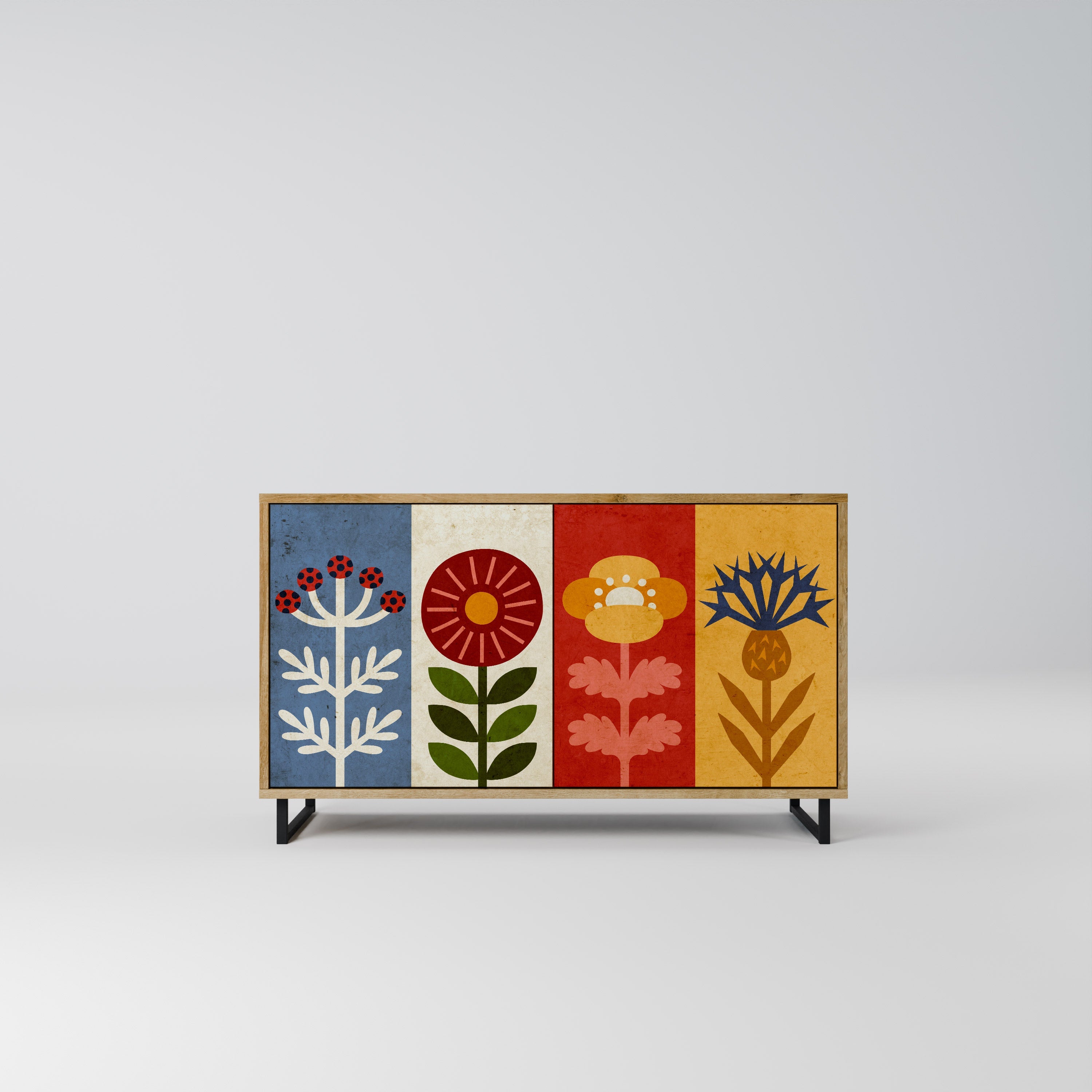 SCANDIC FLOWERET Aparador de 2 Portas em Efeito Carvalho