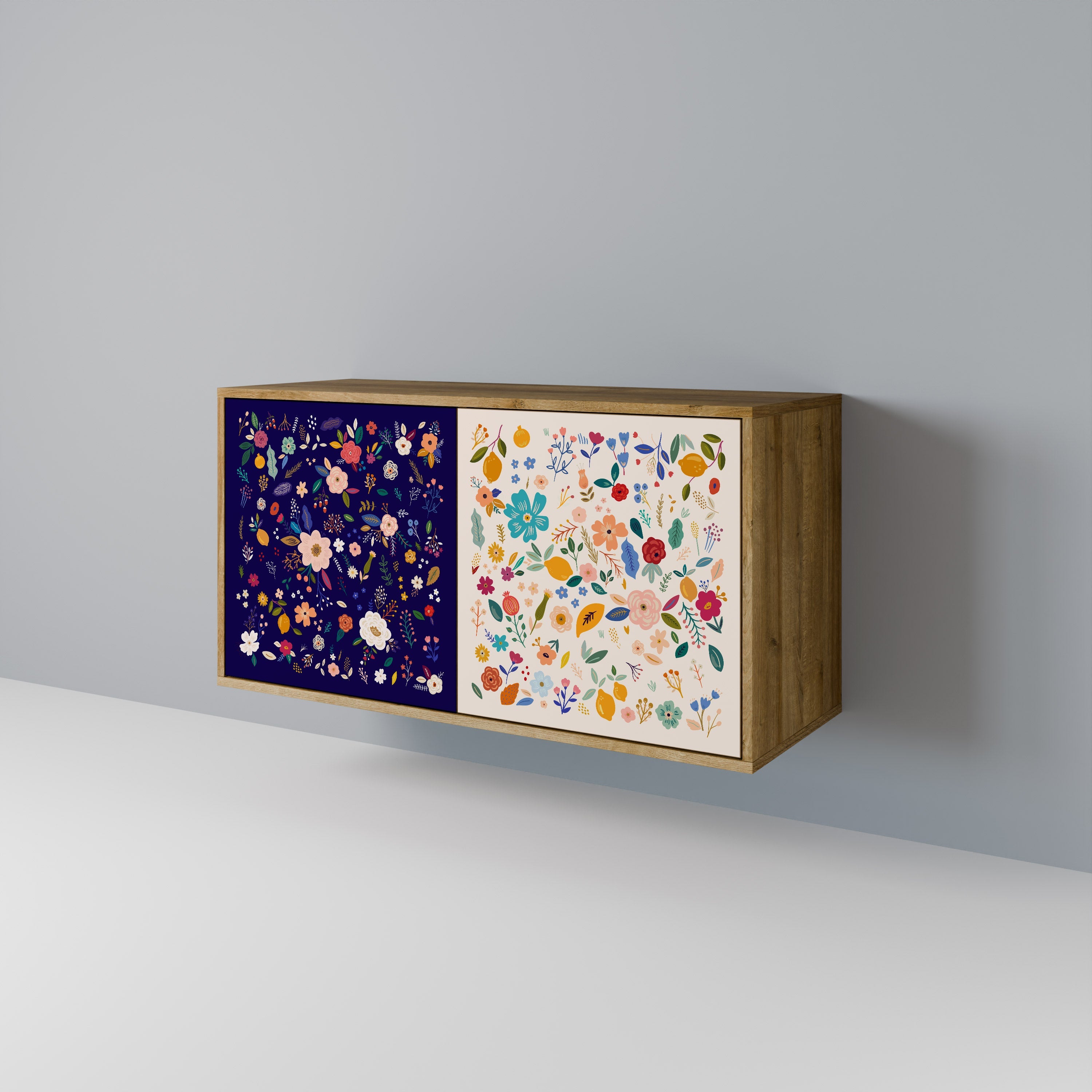 FLORAL COMBINATION Aparador de 2 Portas em Efeito Carvalho