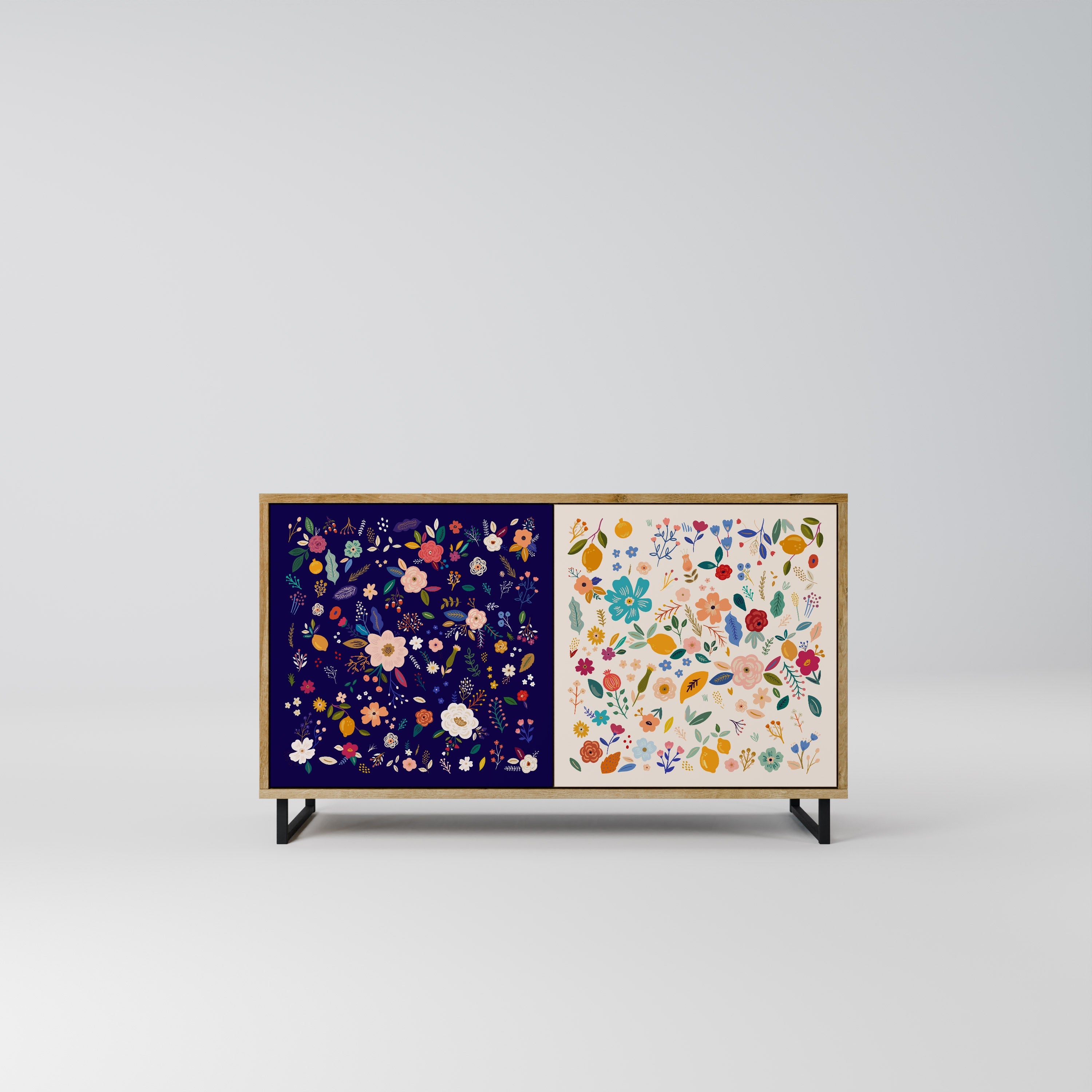 FLORAL COMBINATION Aparador de 2 Portas em Efeito Carvalho
