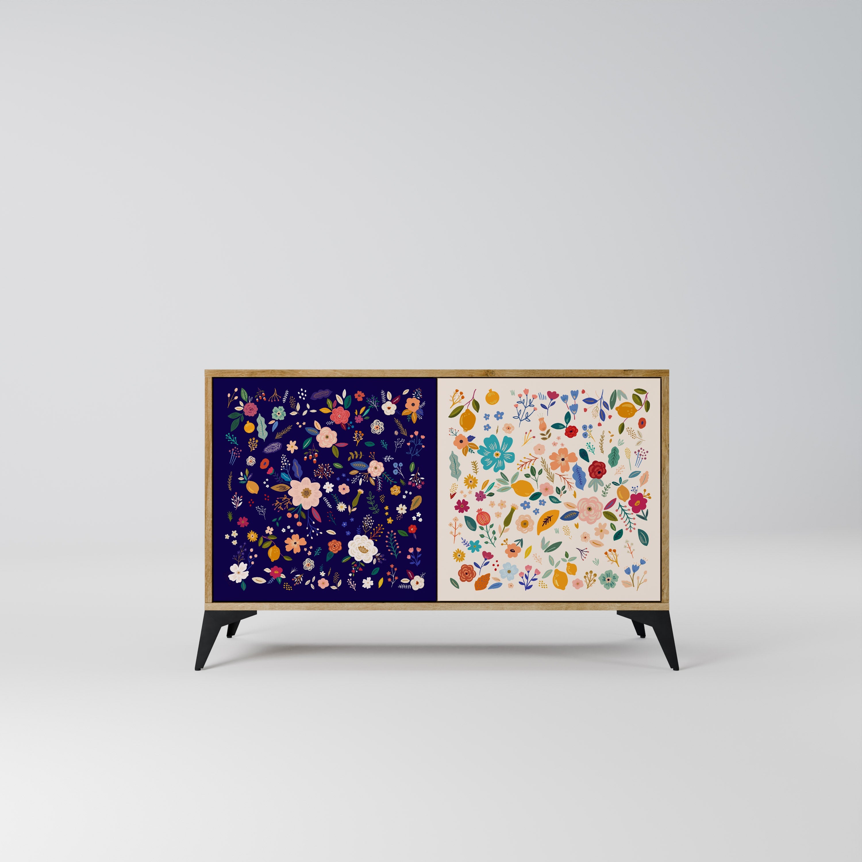 FLORAL COMBINATION Aparador de 2 Portas em Efeito Carvalho