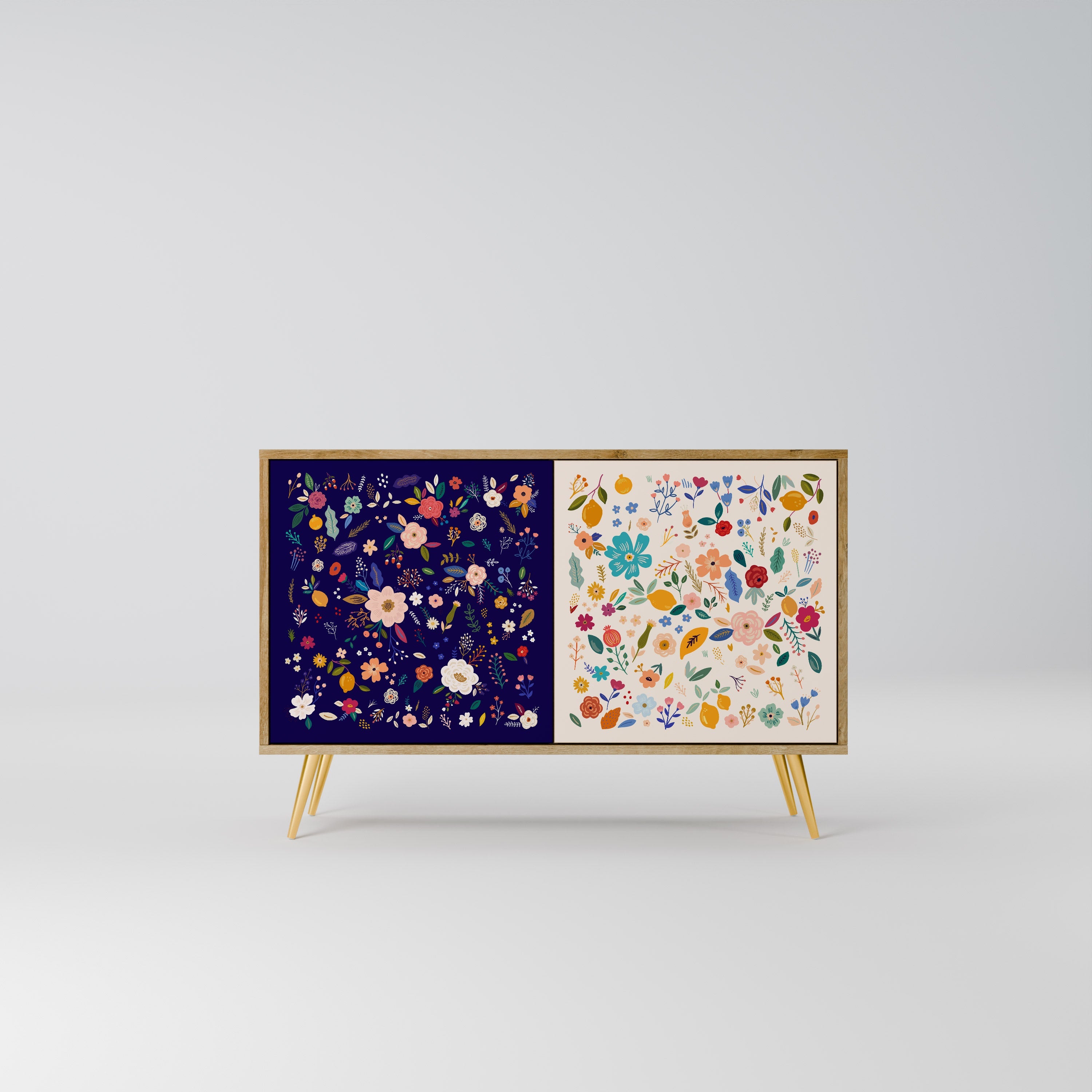 FLORAL COMBINATION Aparador de 2 Portas em Efeito Carvalho