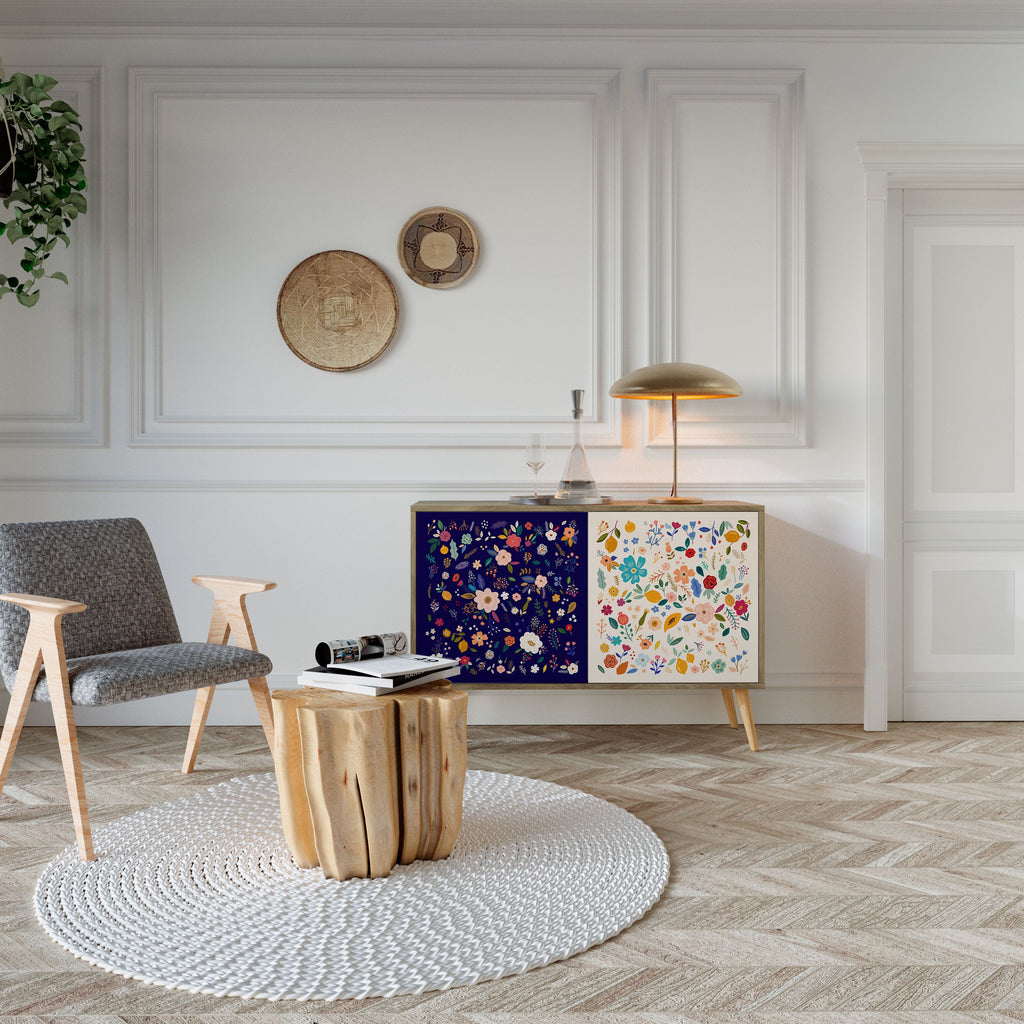 FLORAL COMBINATION Aparador de 2 Portas em Efeito Carvalho