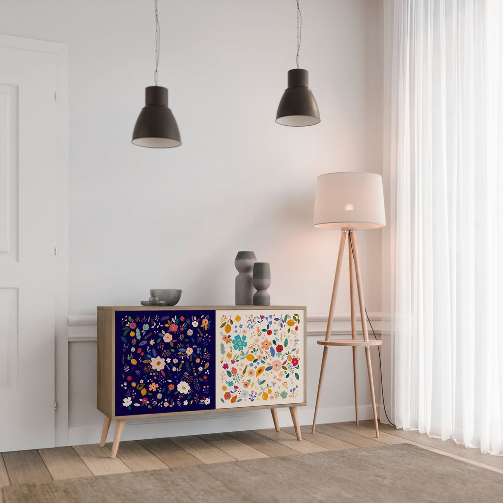 FLORAL COMBINATION Aparador de 2 Portas em Efeito Carvalho