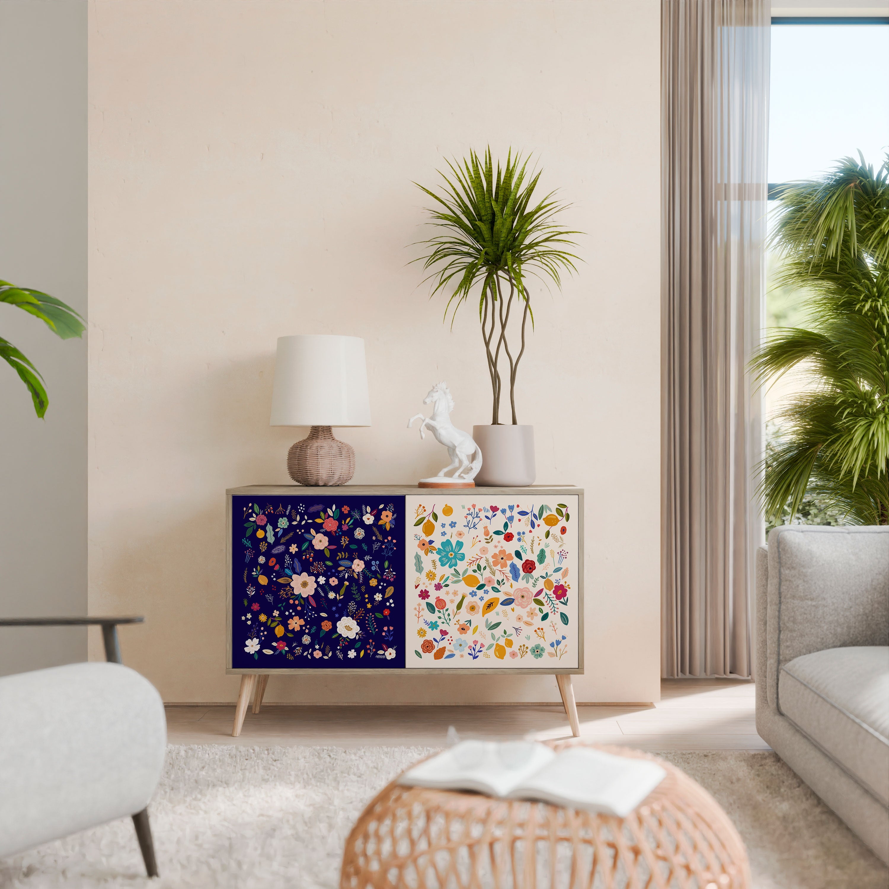 FLORAL COMBINATION Aparador de 2 Portas em Efeito Carvalho