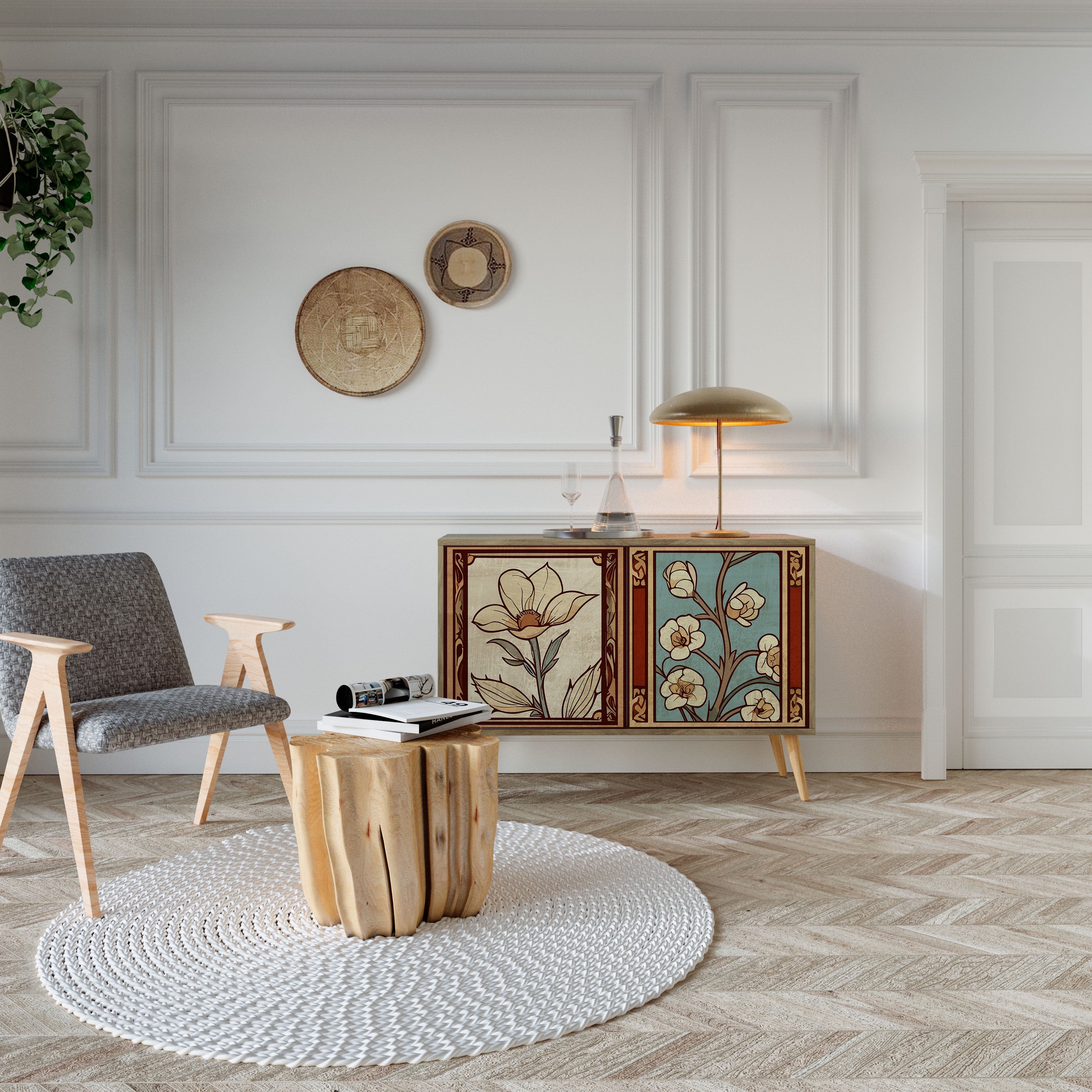 TIMELESS FLORA Aparador de 2 Portas em Efeito Carvalho