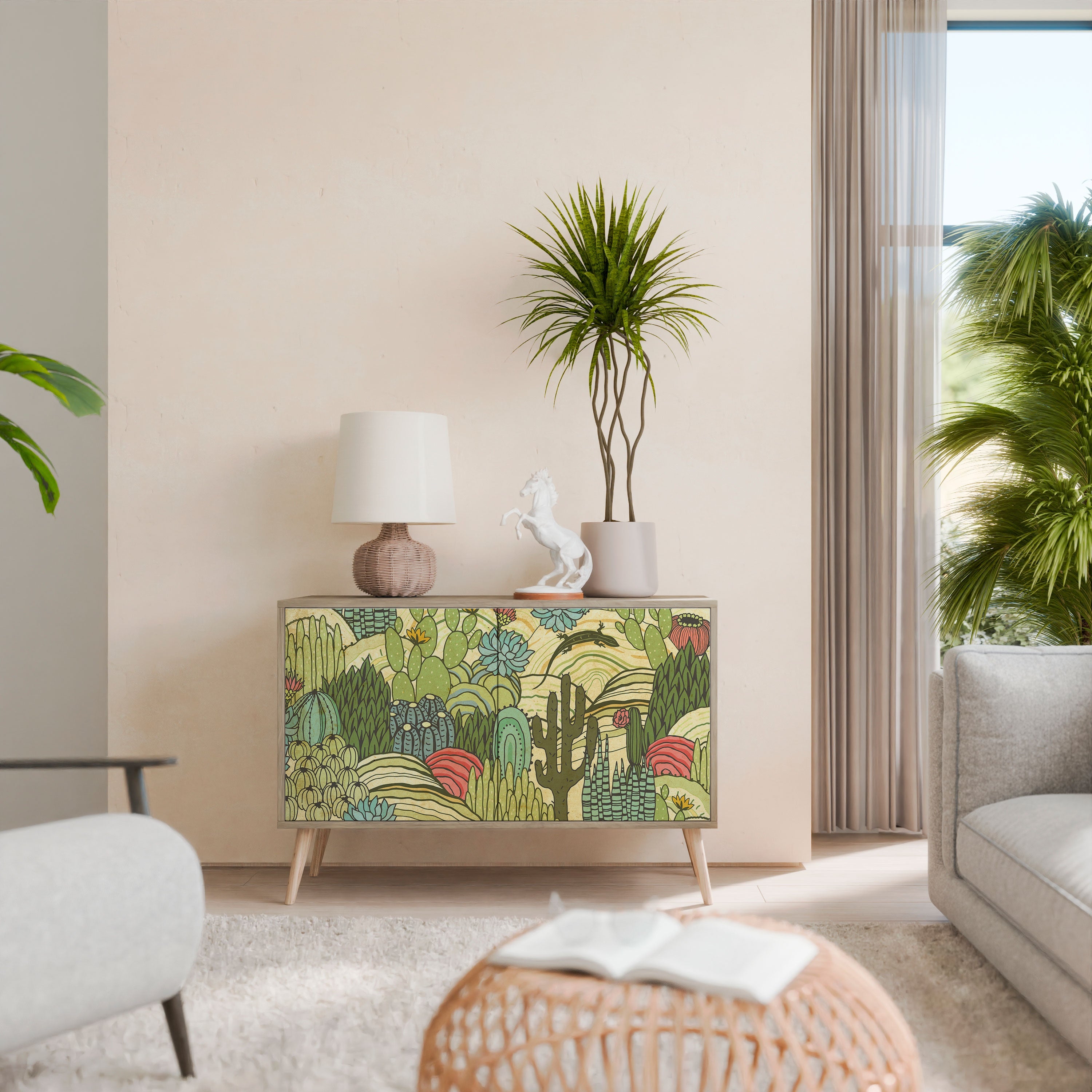 SUCCULENTS KALEIDOSCOPE Aparador de 2 Portas em Efeito Carvalho