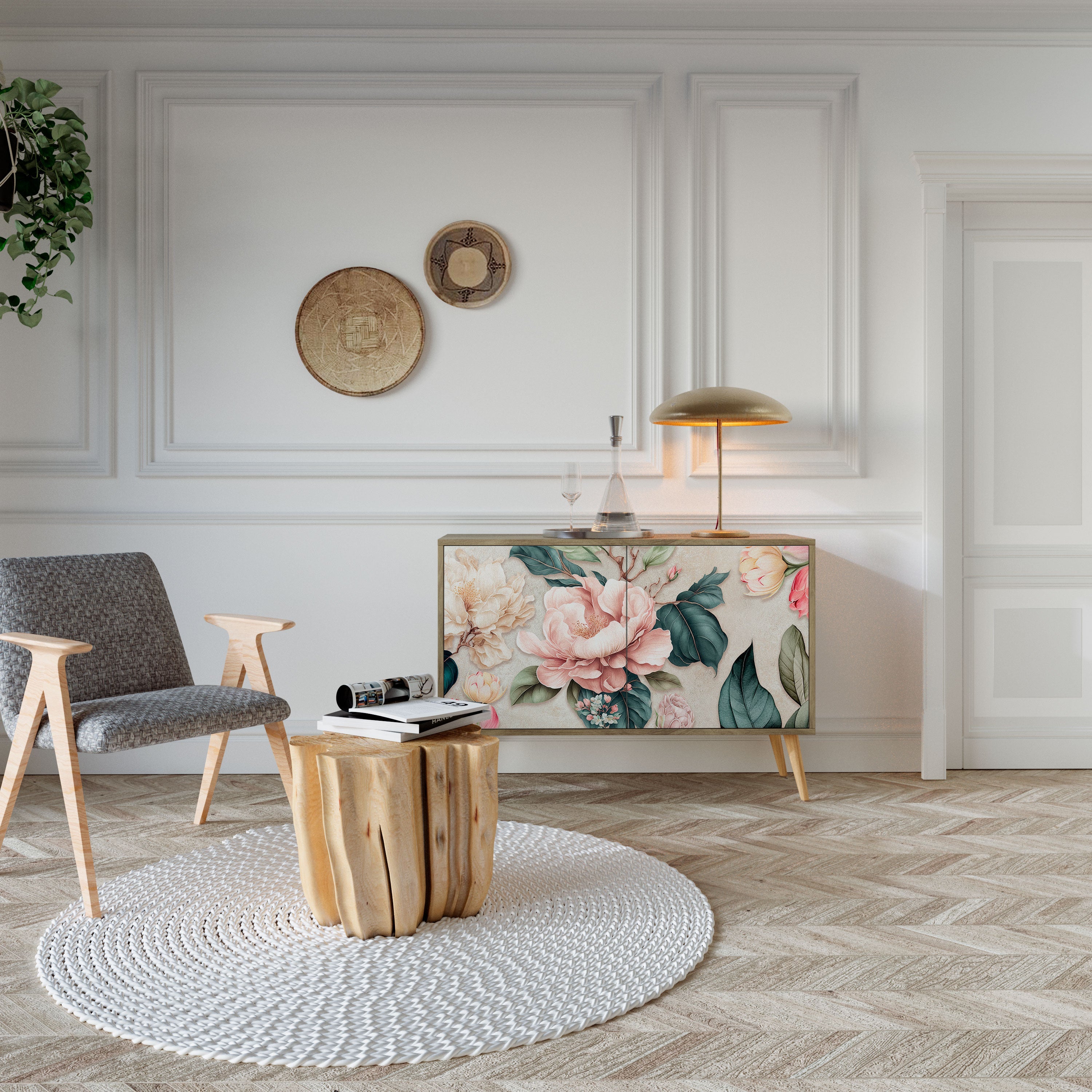 FLORAL GRACE Aparador de 2 Portas em Efeito Carvalho