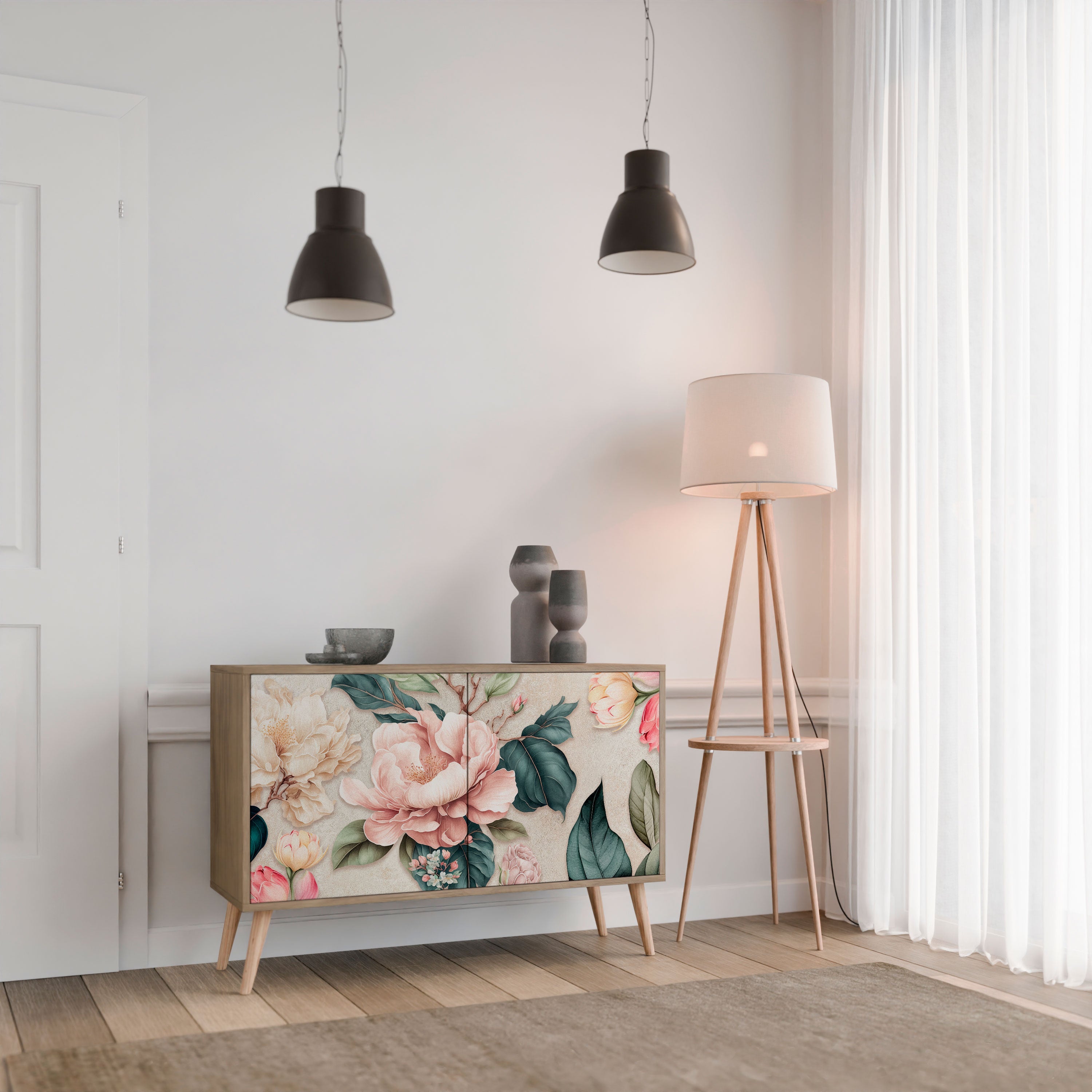 FLORAL GRACE Aparador de 2 Portas em Efeito Carvalho