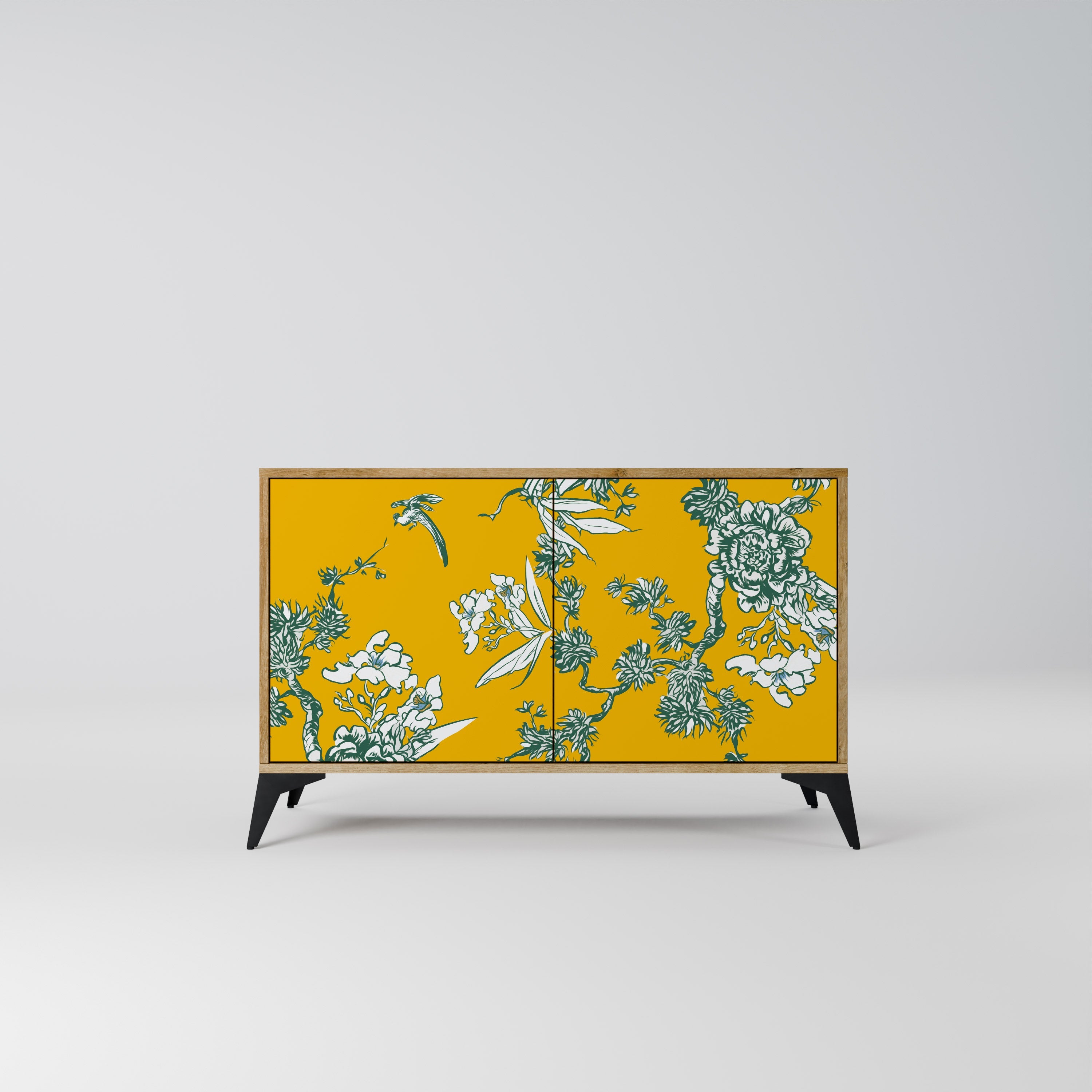 YELLOW CHINOISERIE 2-Door Sideboard in Oak Effect