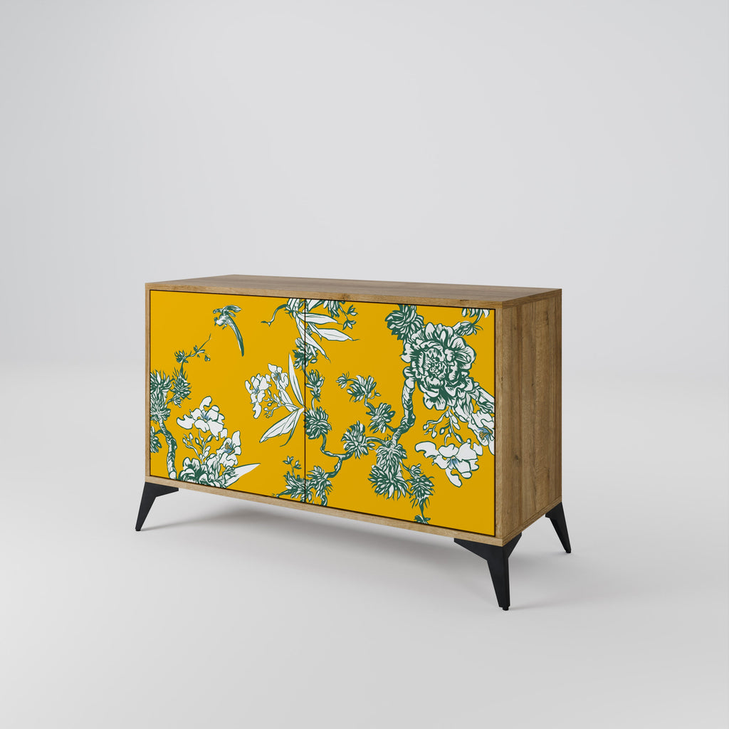 YELLOW CHINOISERIE 2-Door Sideboard in Oak Effect
