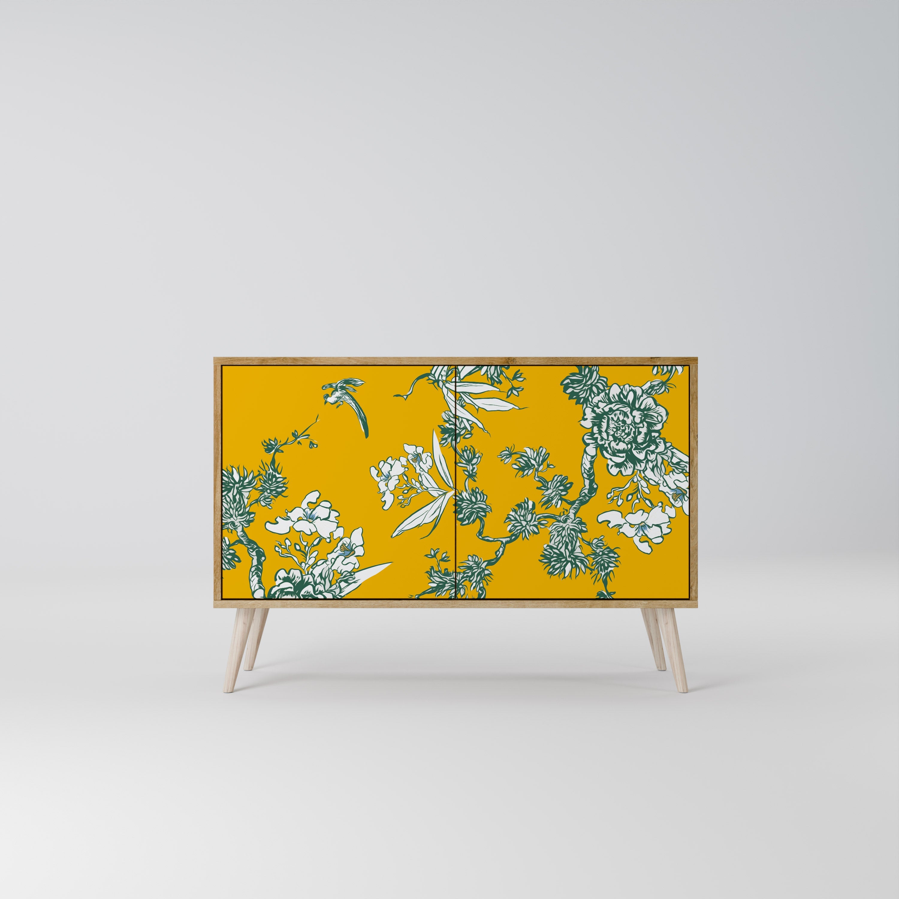 YELLOW CHINOISERIE 2-Door Sideboard in Oak Effect