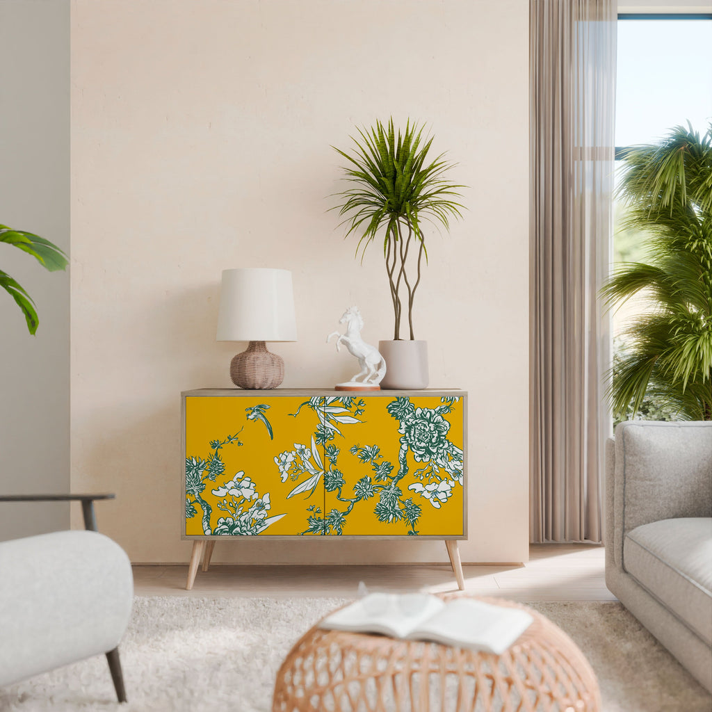 YELLOW CHINOISERIE 2-Door Sideboard in Oak Effect