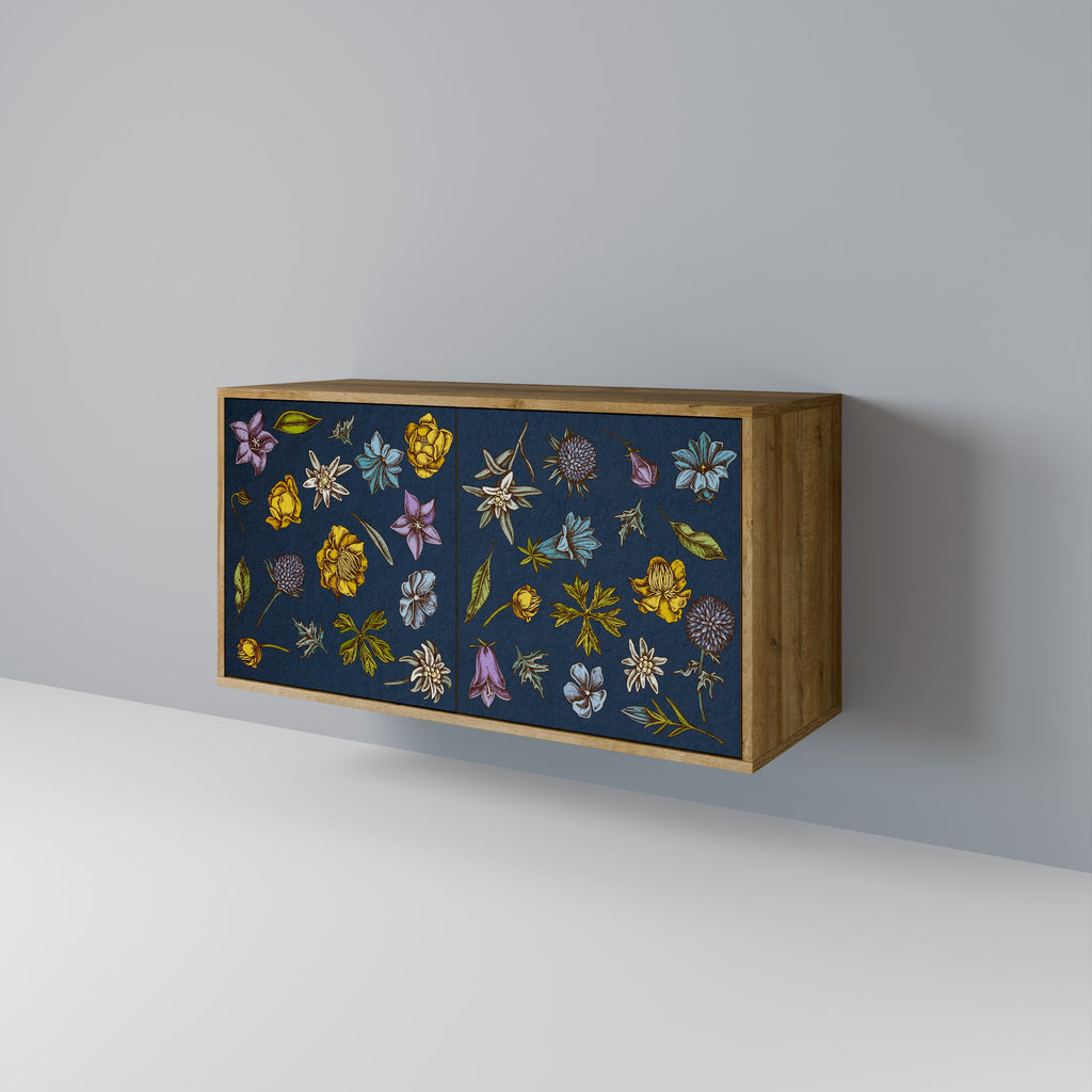 FLOWERS ON NAVY BLUE Aparador de 2 Portas em Efeito Carvalho