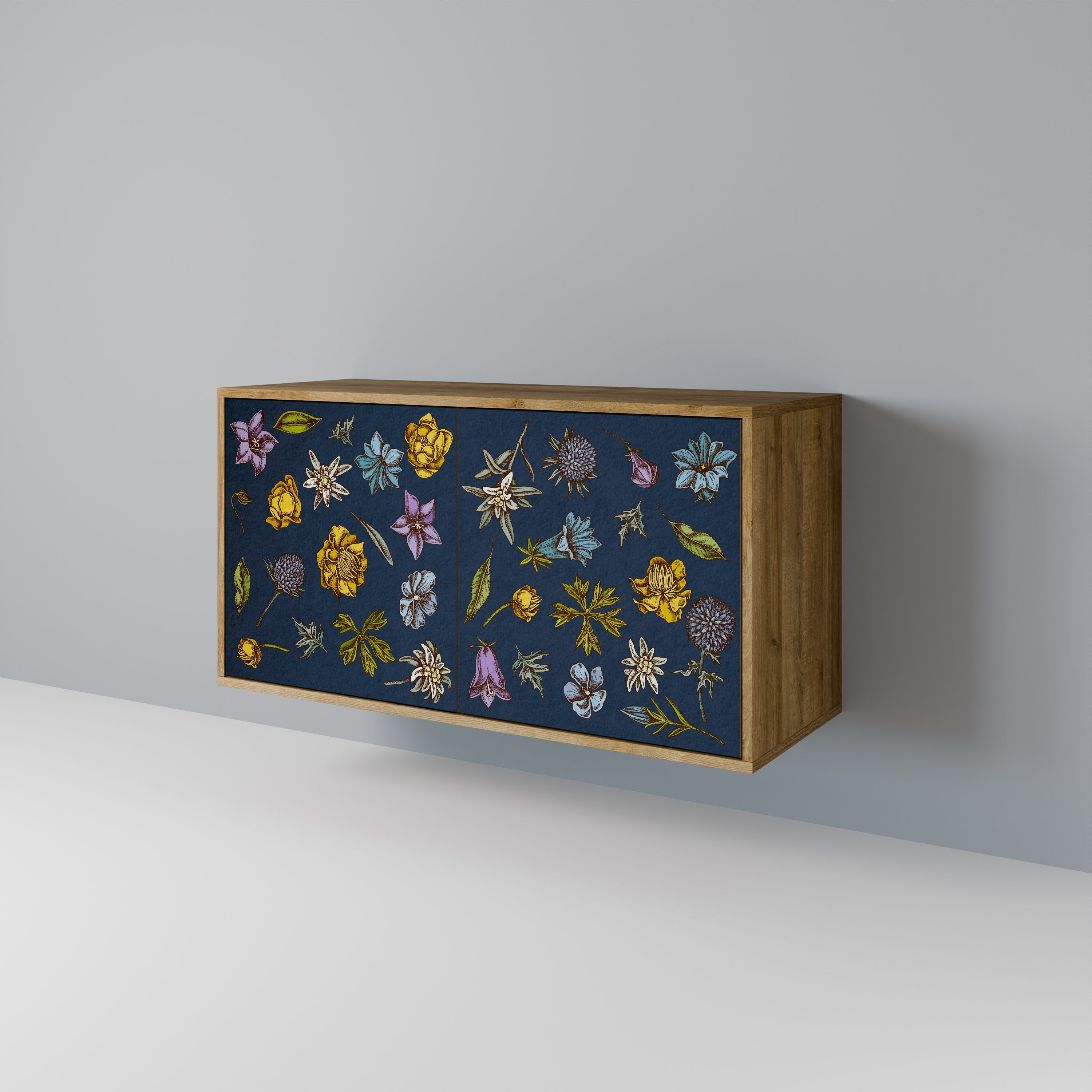 FLOWERS ON NAVY BLUE Aparador de 2 Portas em Efeito Carvalho